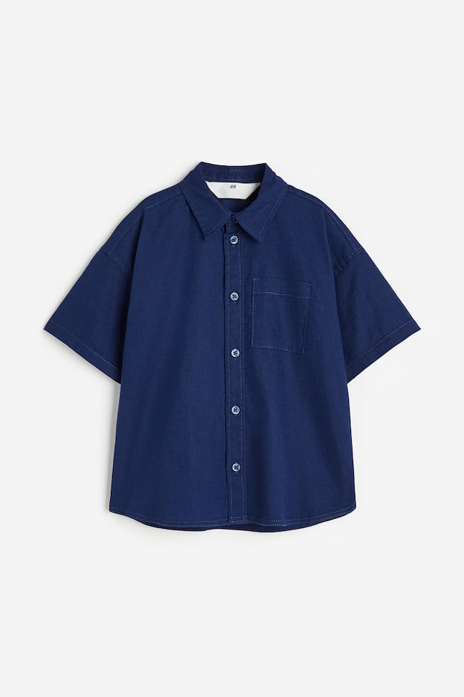 Skjorte i poplin af hørblanding - Marineblå/Beige/Sortternet/Blå/Stribet/Mintgrøn/dc - 1