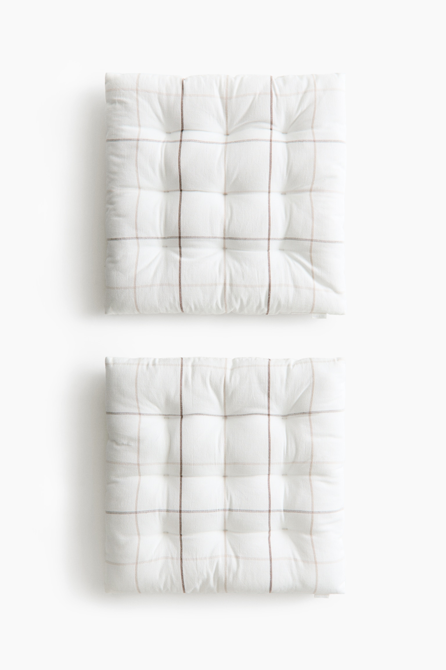 Set van 2 stoelkussens van linnenmix met dessin - Wit/geruit/Dusty taupe/geruit