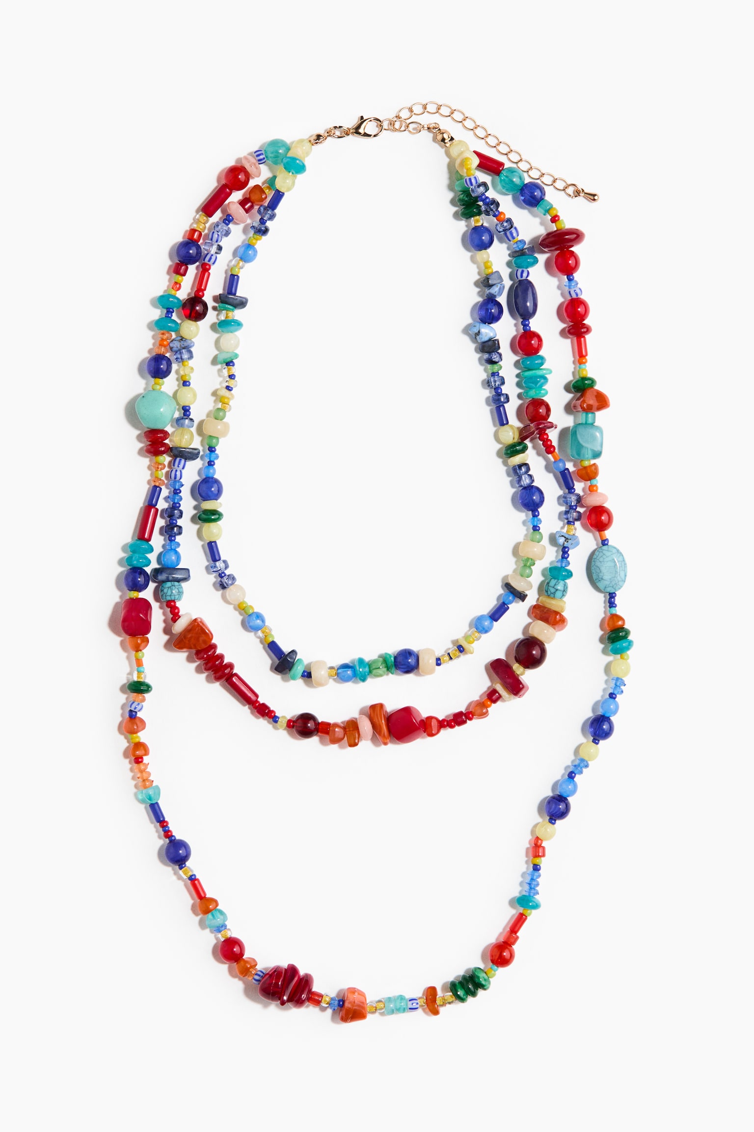 Three-strand beaded necklace - Turquoise/Red/Blue - 2