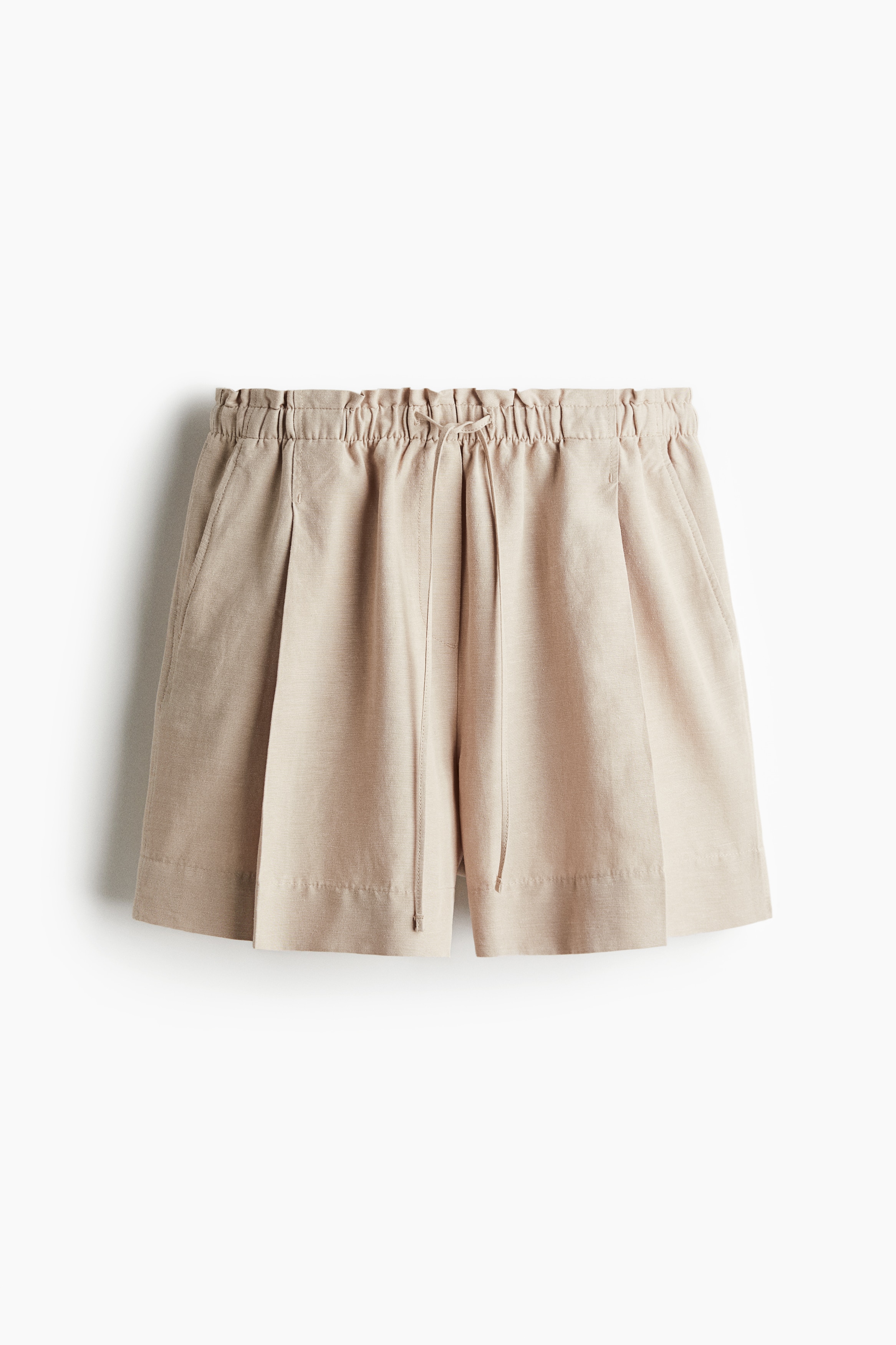 Linen-Blend Drawstring Shorts - Light beige