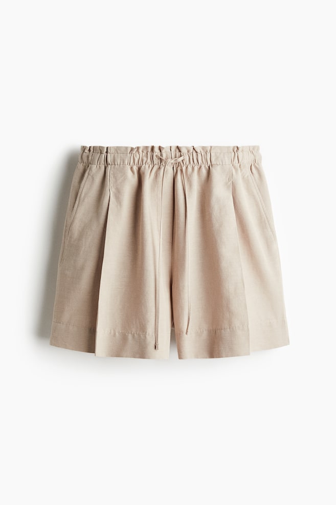 Linen-Blend Drawstring Shorts - Light beige - 1