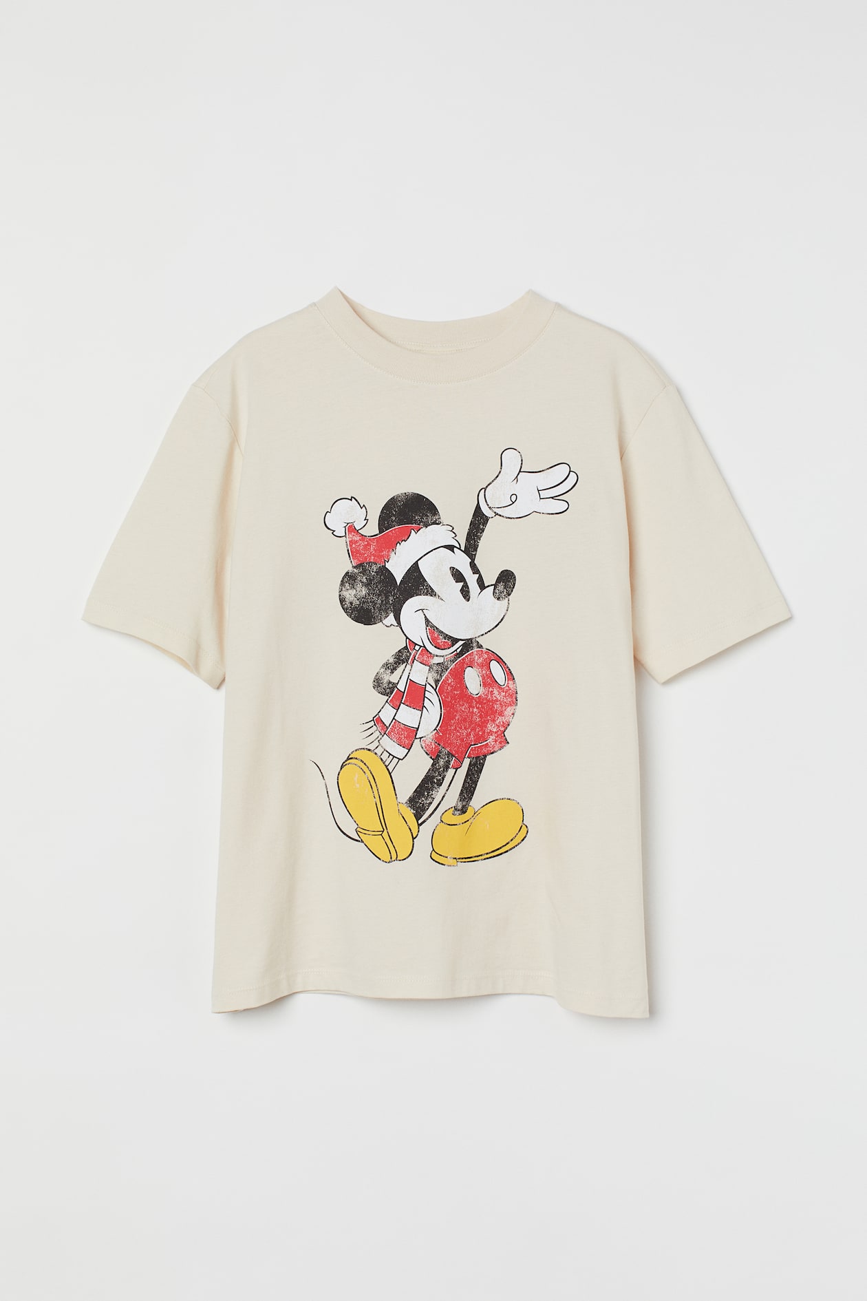 T-shirt with Motif - Round Neck - Short sleeve - Cream/Mickey Mouse ...