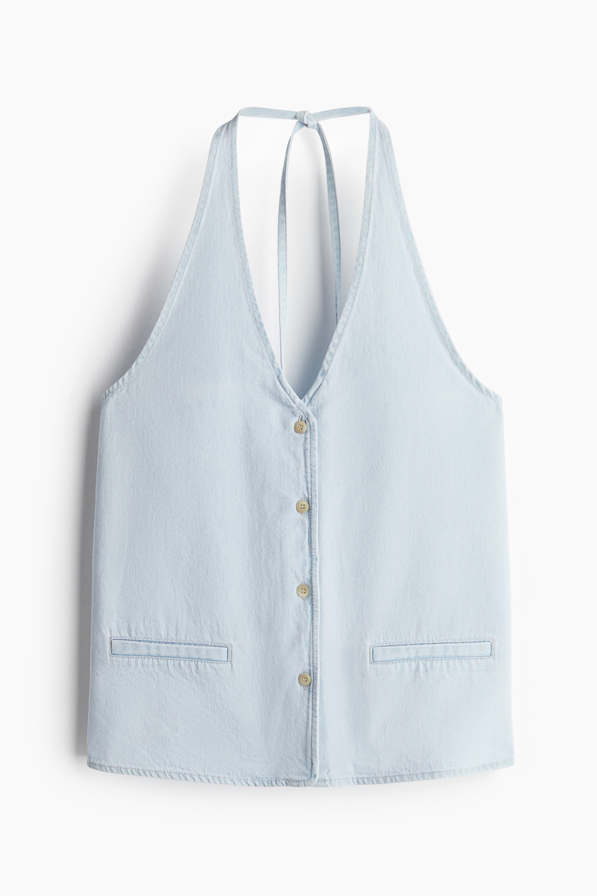 Denim gilet met strikbandjes - Bleek denimblauw