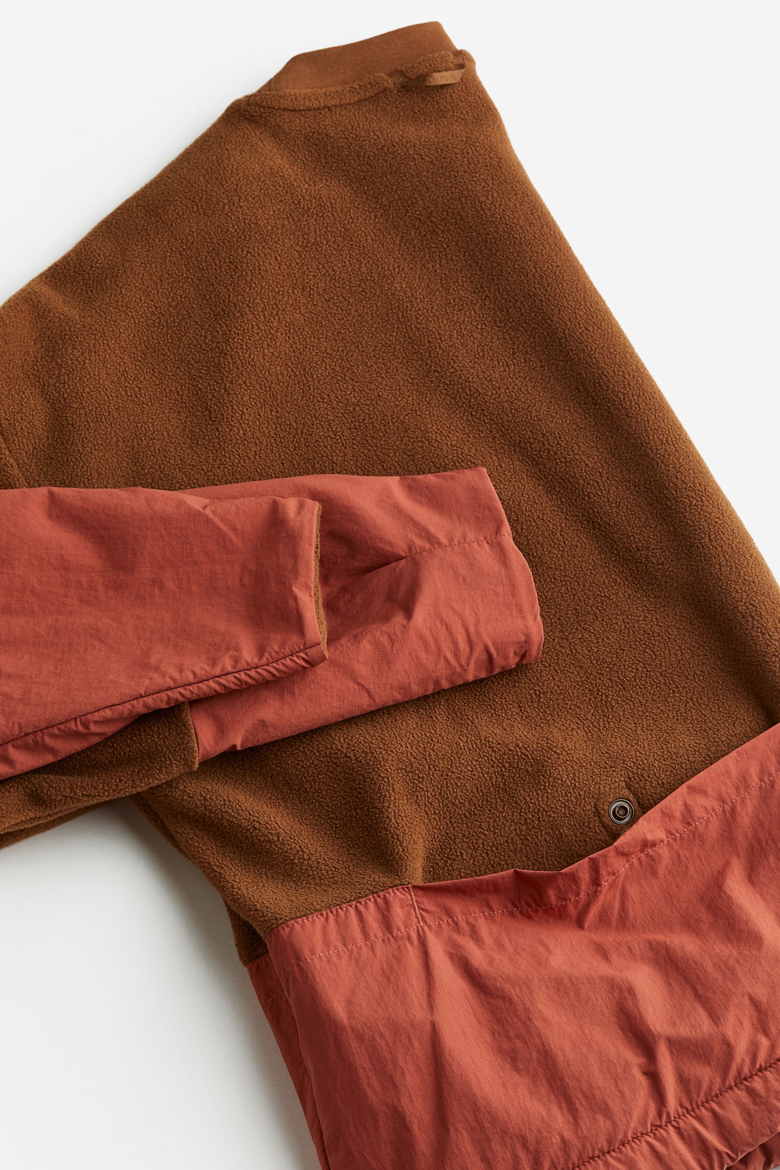 Pocket Detail Fleece Sweater - Brown/Block colour - 2