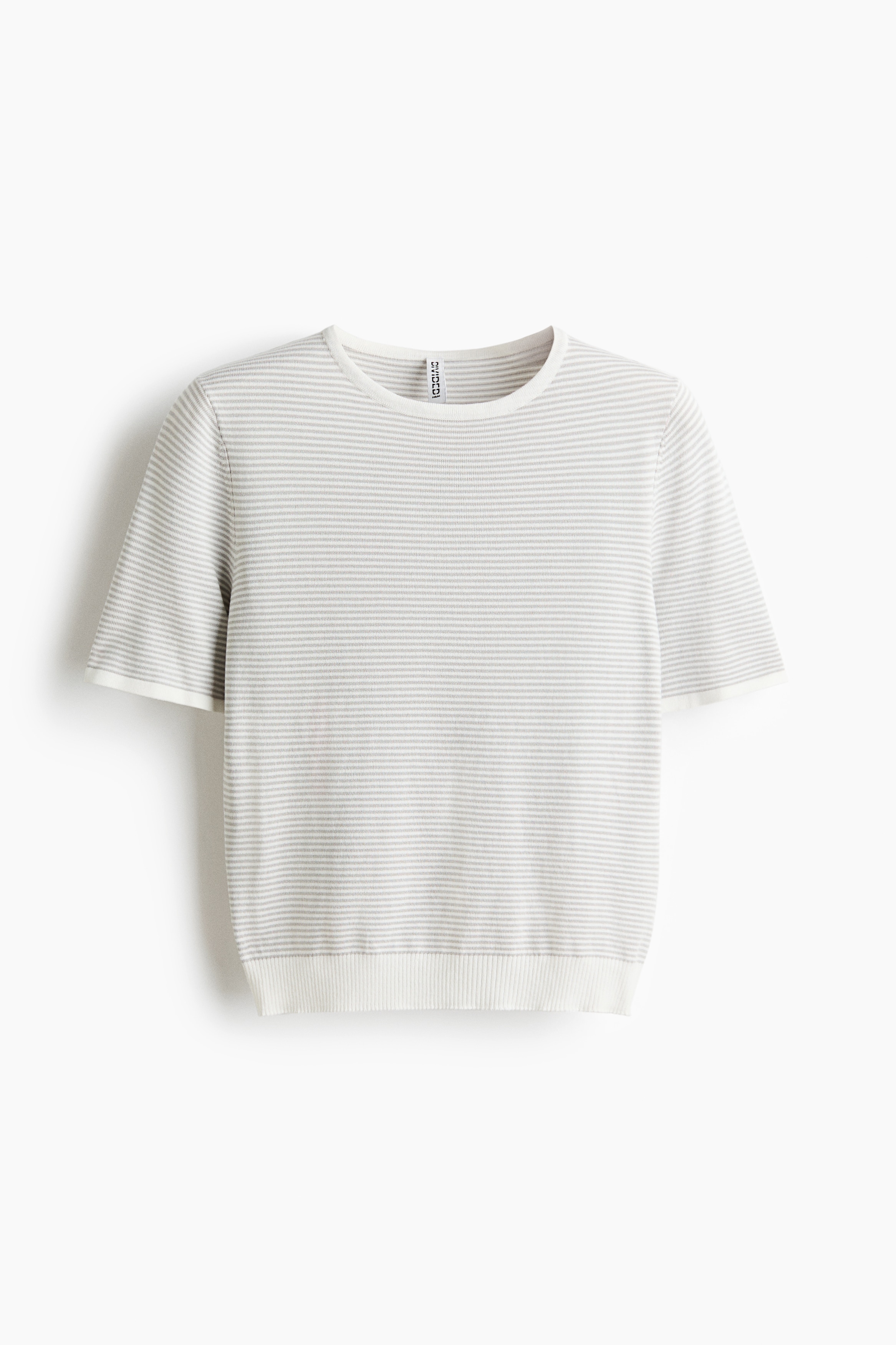 T-shirt en fin tricot - Blanc/rayures gris clair/Gris chiné/Blanc/rayures vert clair/Jaune clair/Blanc/rayé/Blanc/Crème/Blanc/noir/Marine/rayé/Noir
