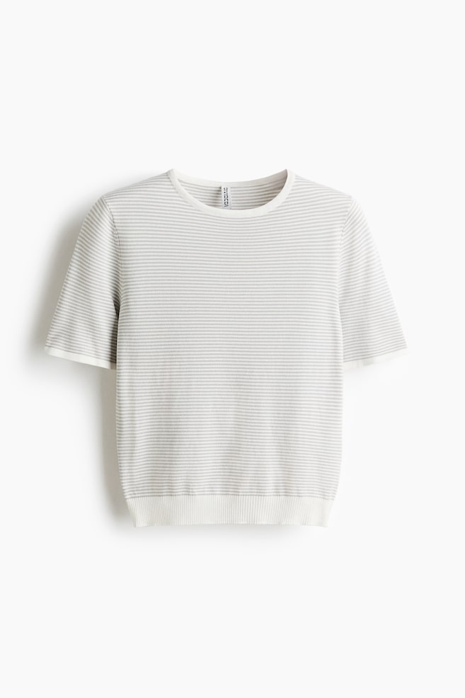 Fine-Knit T-Shirt - White/light gray striped/White/striped/White/Light yellow/Cream - 1