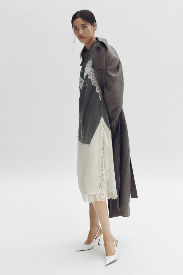 Women's Dark gray Lace-Trimmed T-Shirt Dress | H&M US Women's Dark gray Lace-Trimmed T-Shirt Dress | H&M US