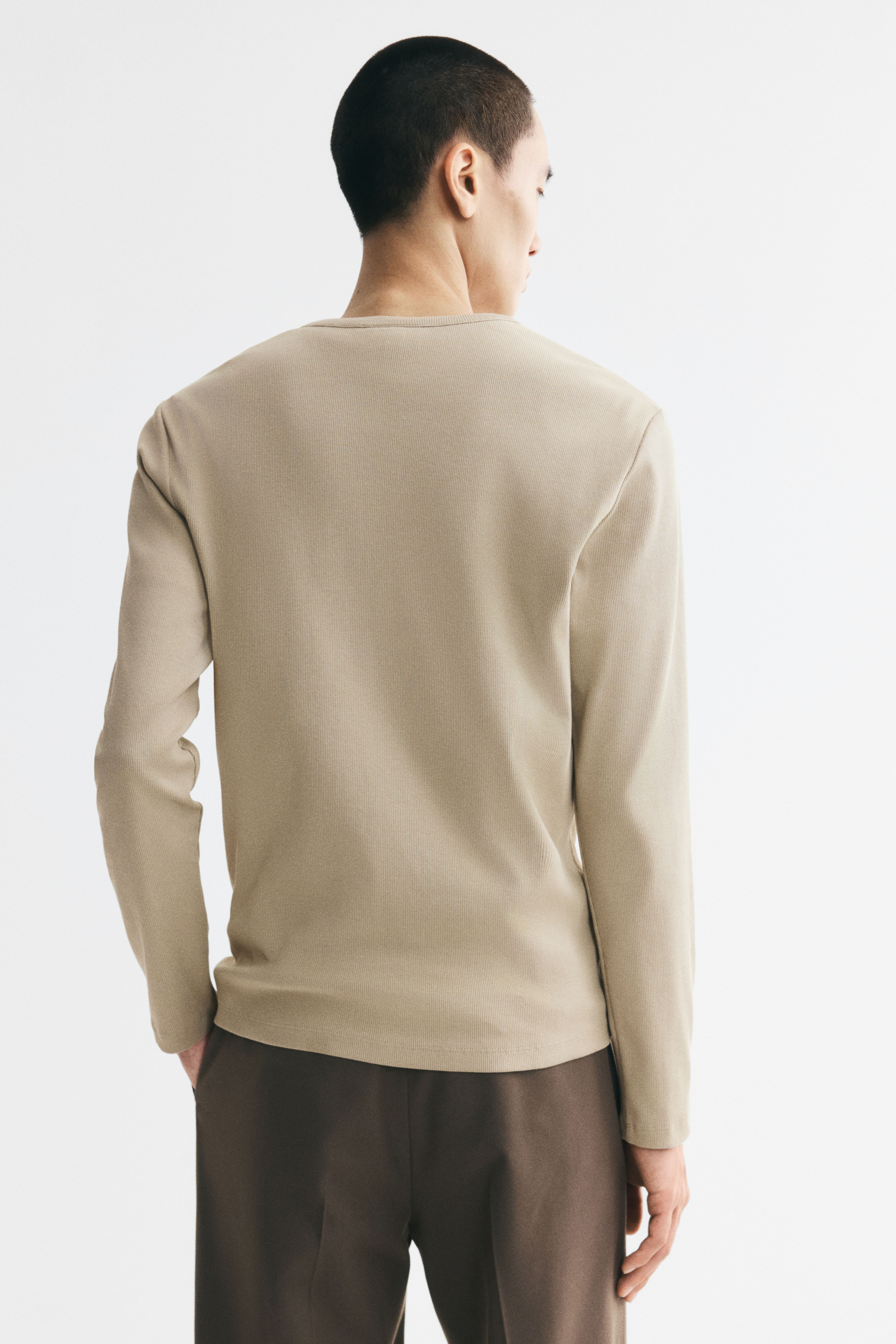 Slim-Fit Ribbed Henley Shirt
