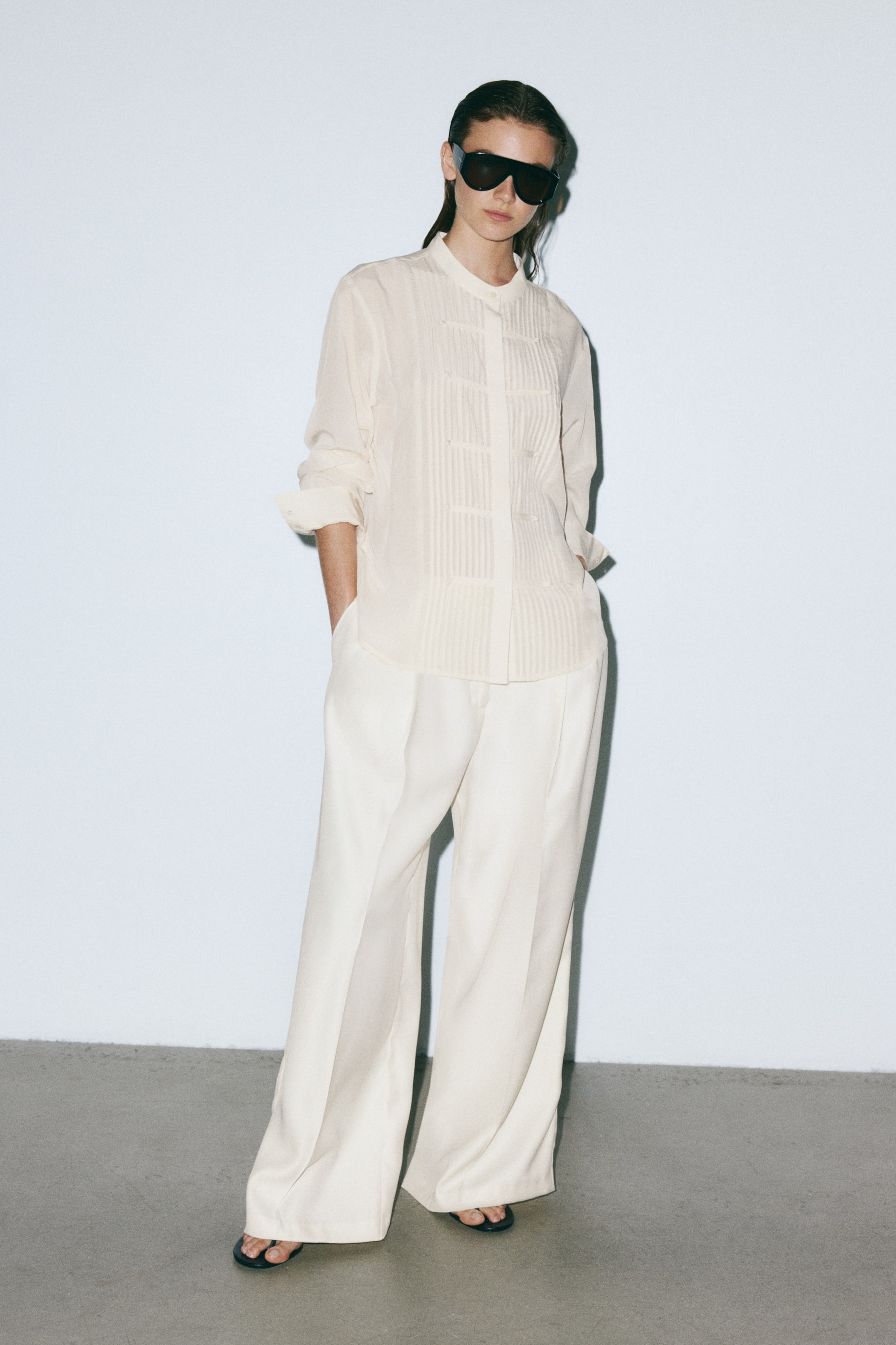 Button-Front Pintuck Blouse