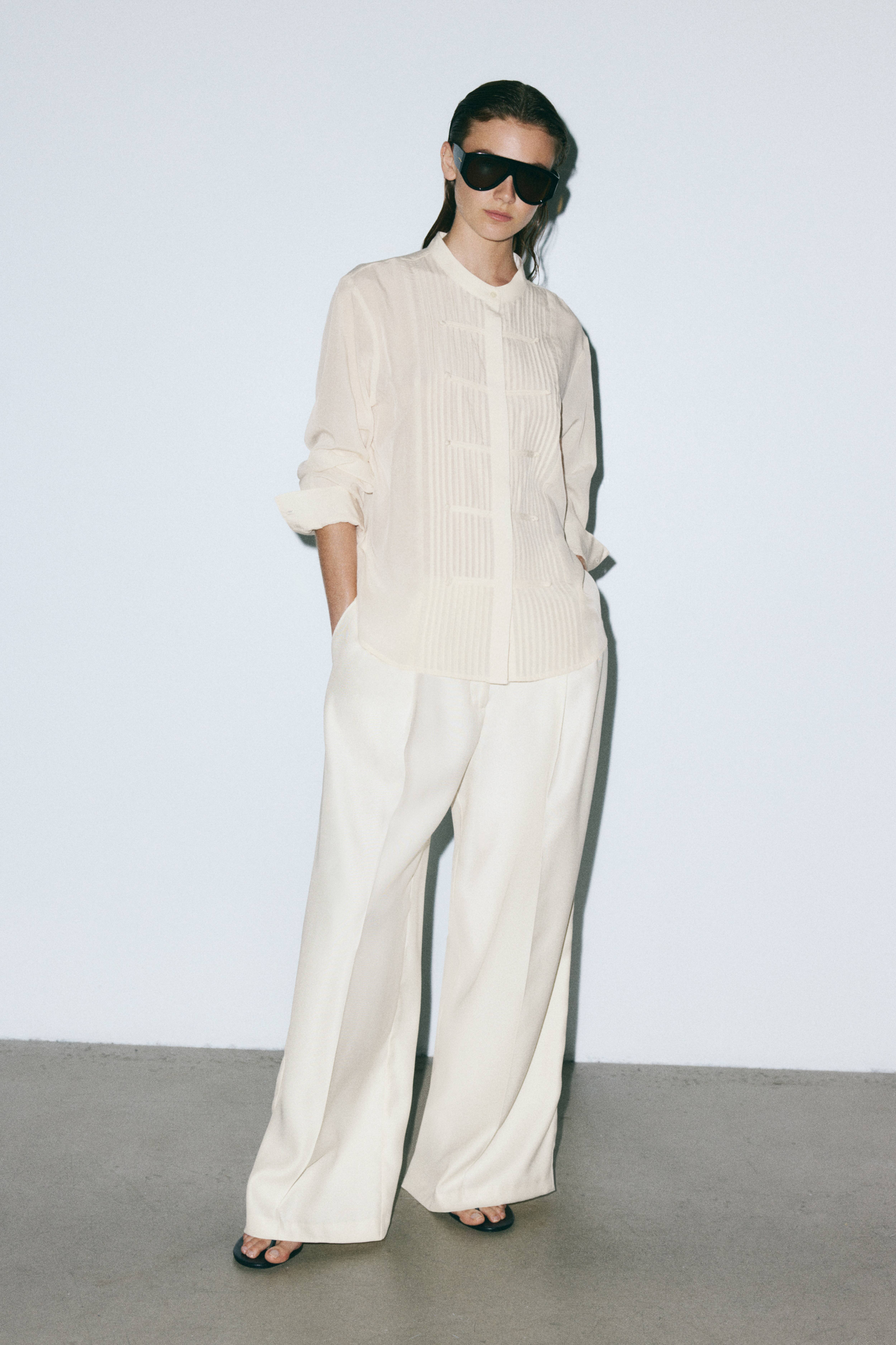 Blouse à boutons avec plis nervure