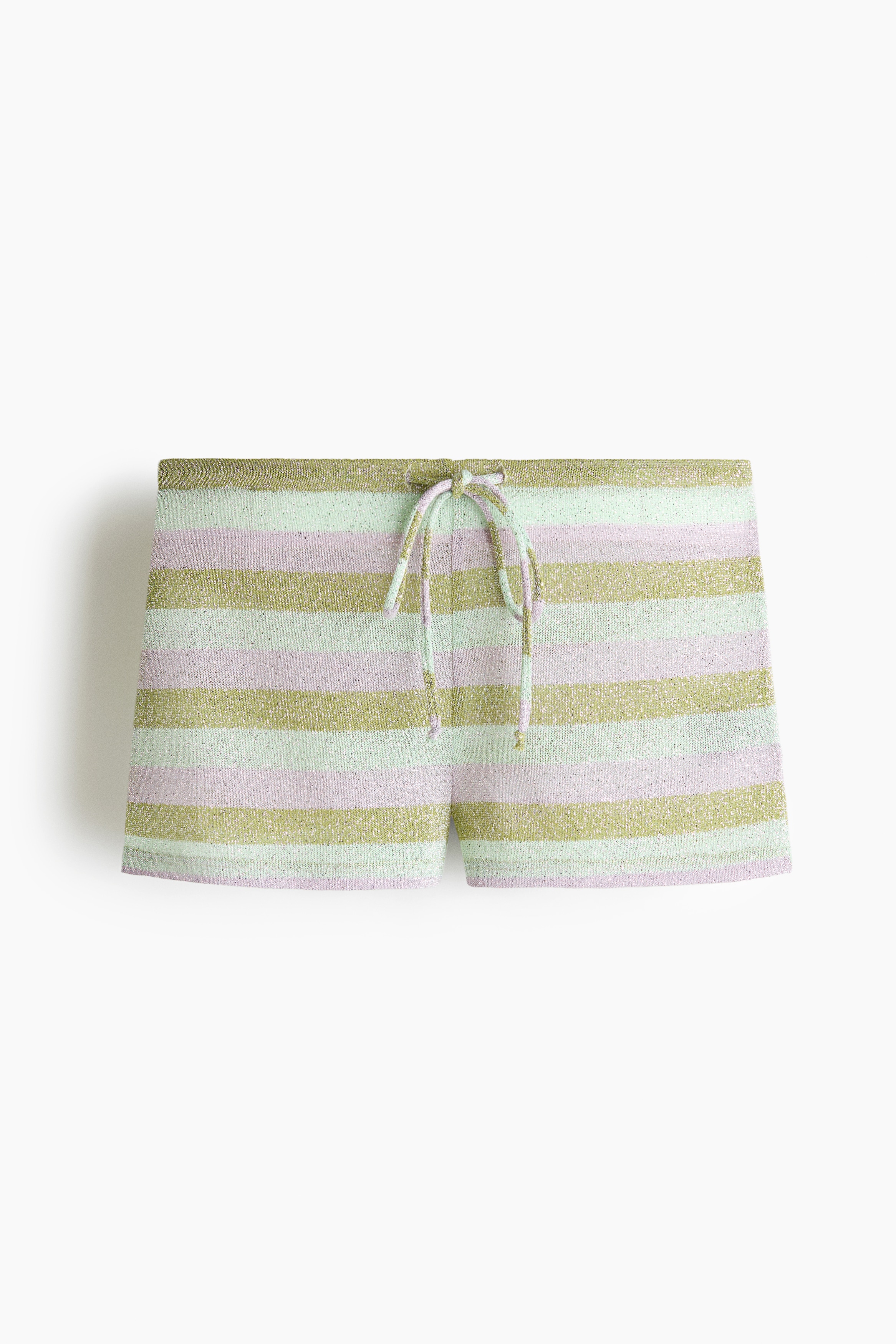 Pantalón corto en punto brillante - Verde aceituna/Rayas