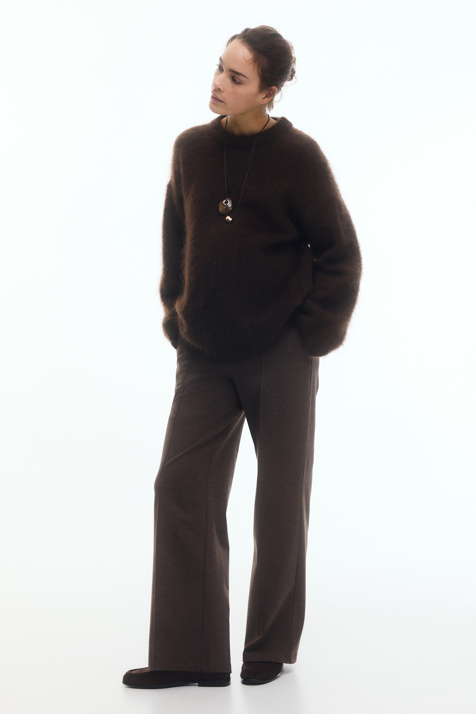 MAMA Pantalón con pliegues al frente - Café jaspeado oscuro/Negro/Gris oscuro - 5