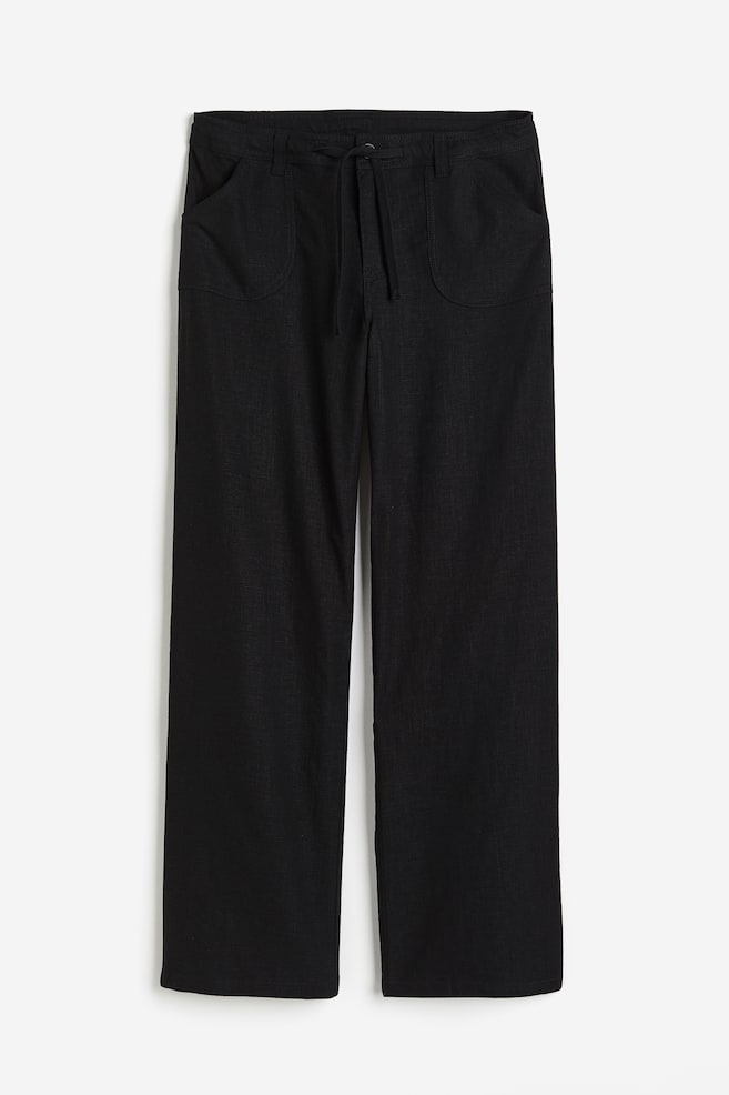 Pantalon droit en lin mélangé - Noir/Blanc/Beige - 2