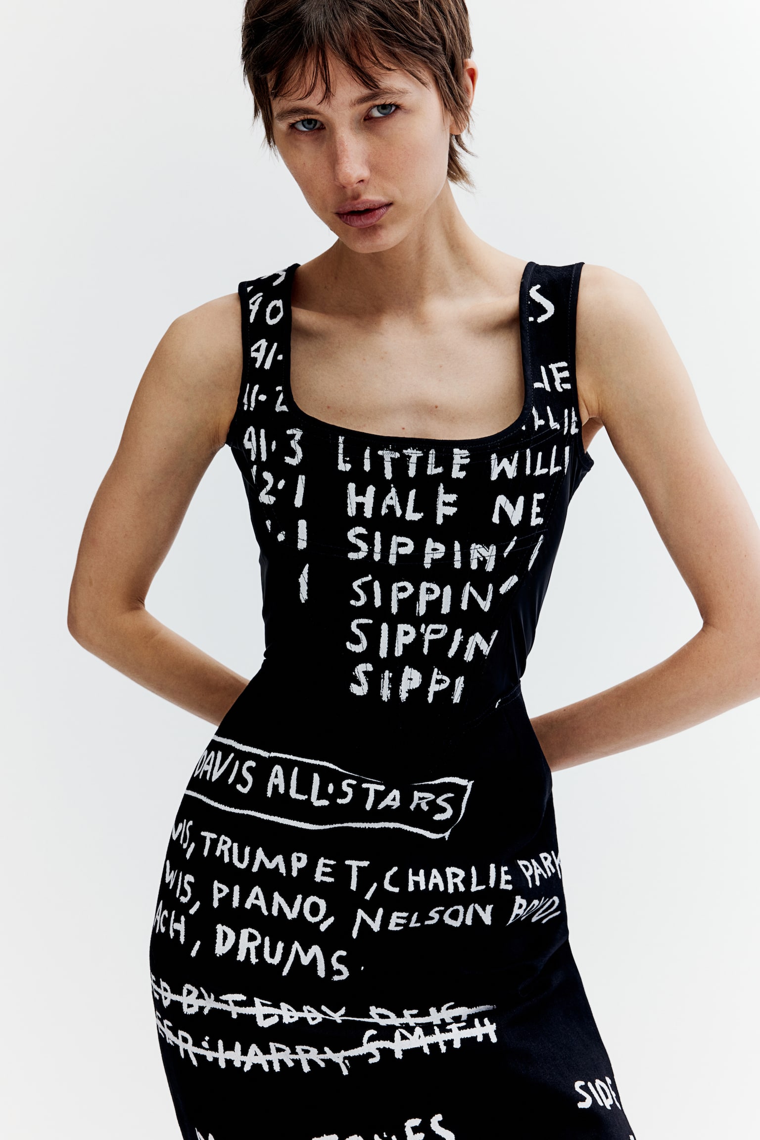 Long denim corset dress - Black/Basquiat - 6