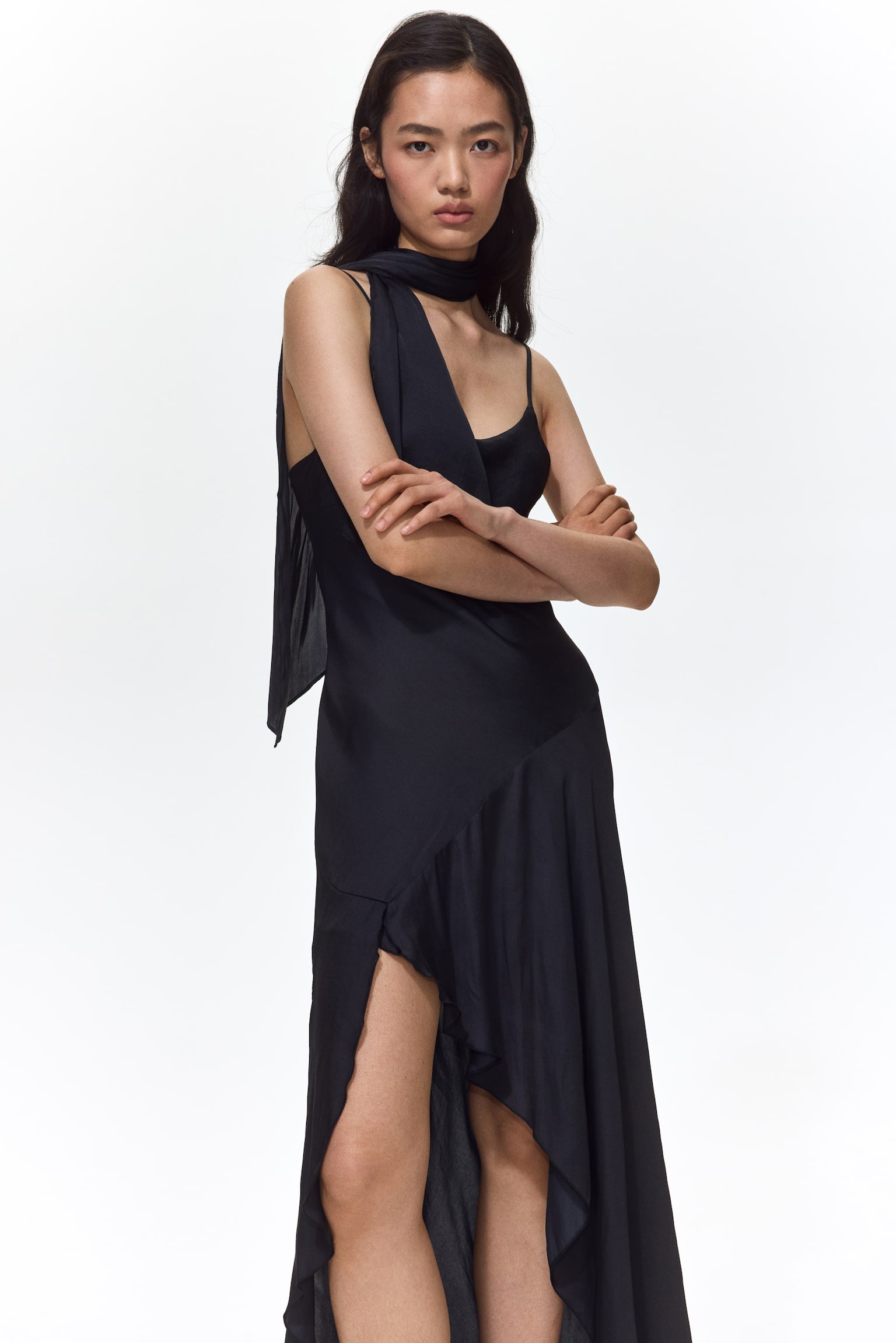 Scarf-detail satin dress - 1