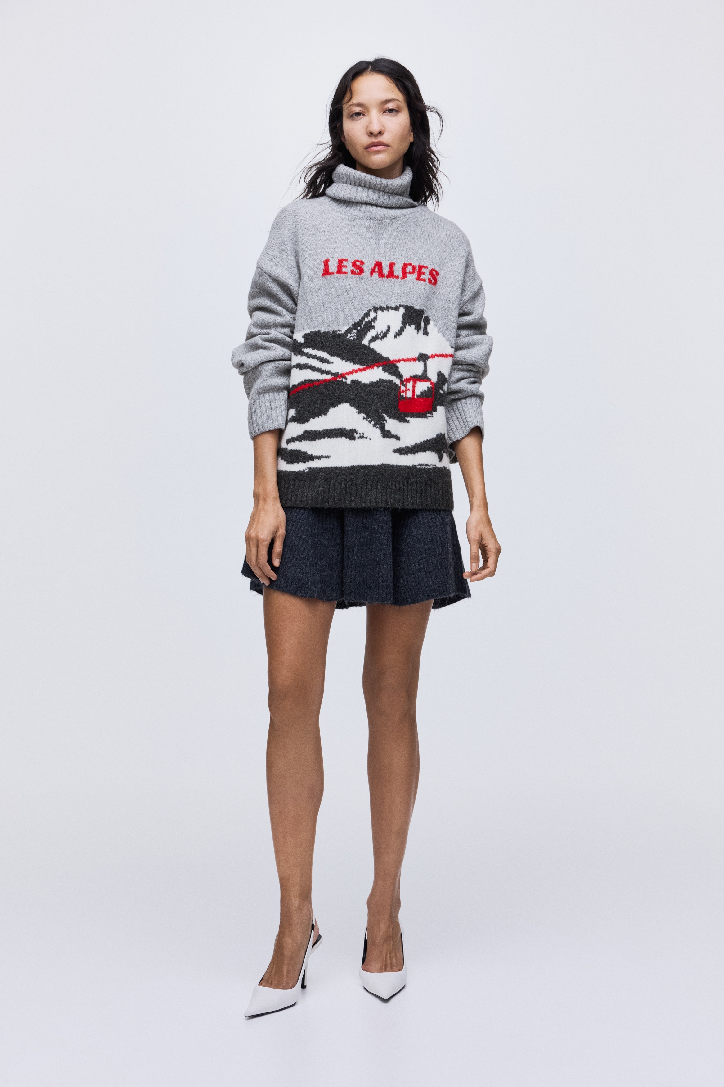 Jacquard-Knit Turtleneck Sweater - Light gray melange/Les Alpes