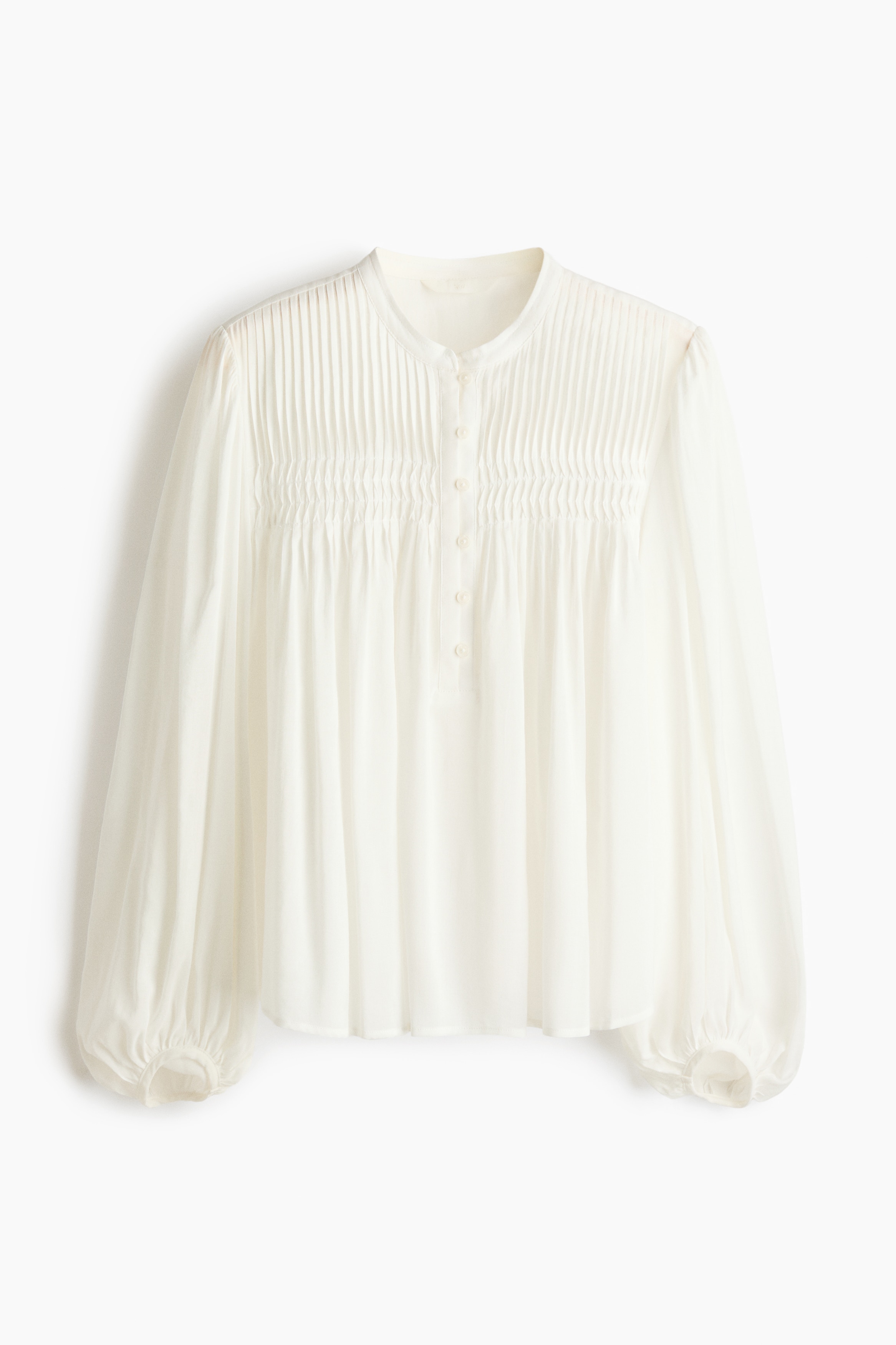 Blouse with Pintucks - White/Light blue