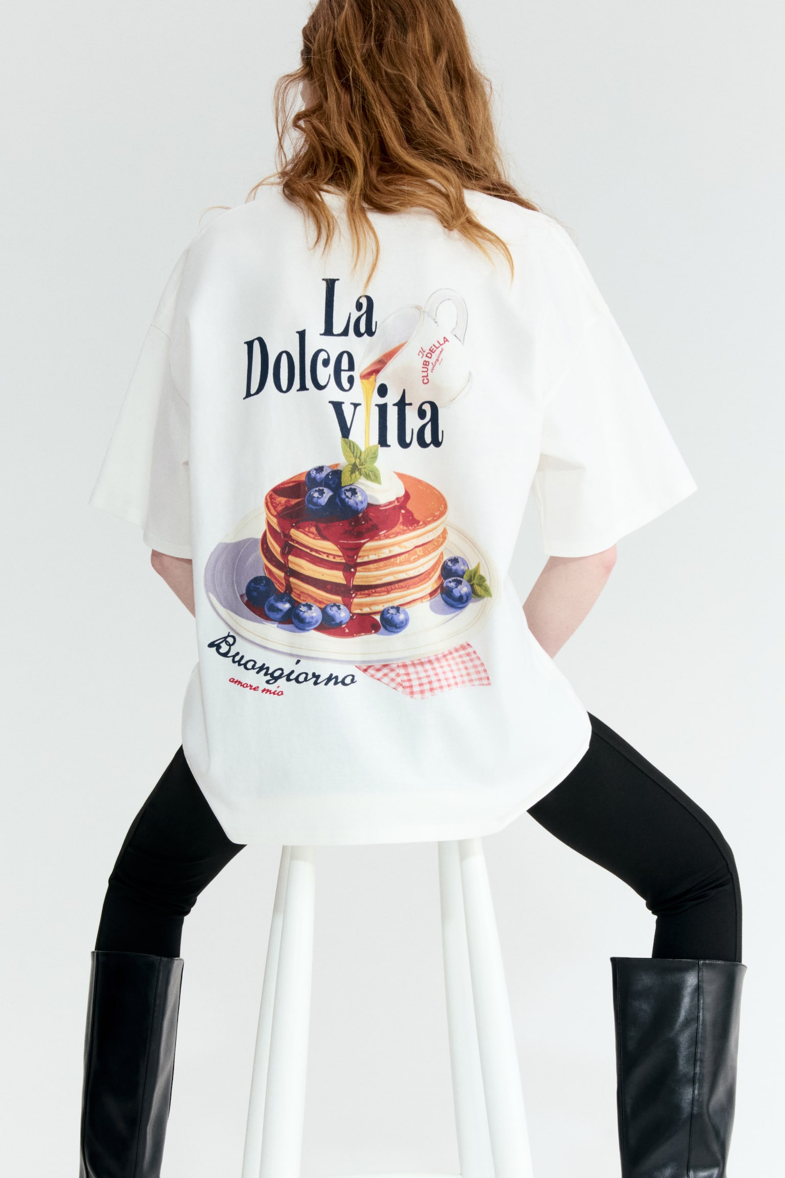 Oversized print-motif T-shirt - White/La Dolce Vita/Light beige/Macchiato/Dark grey/Espresso - 1