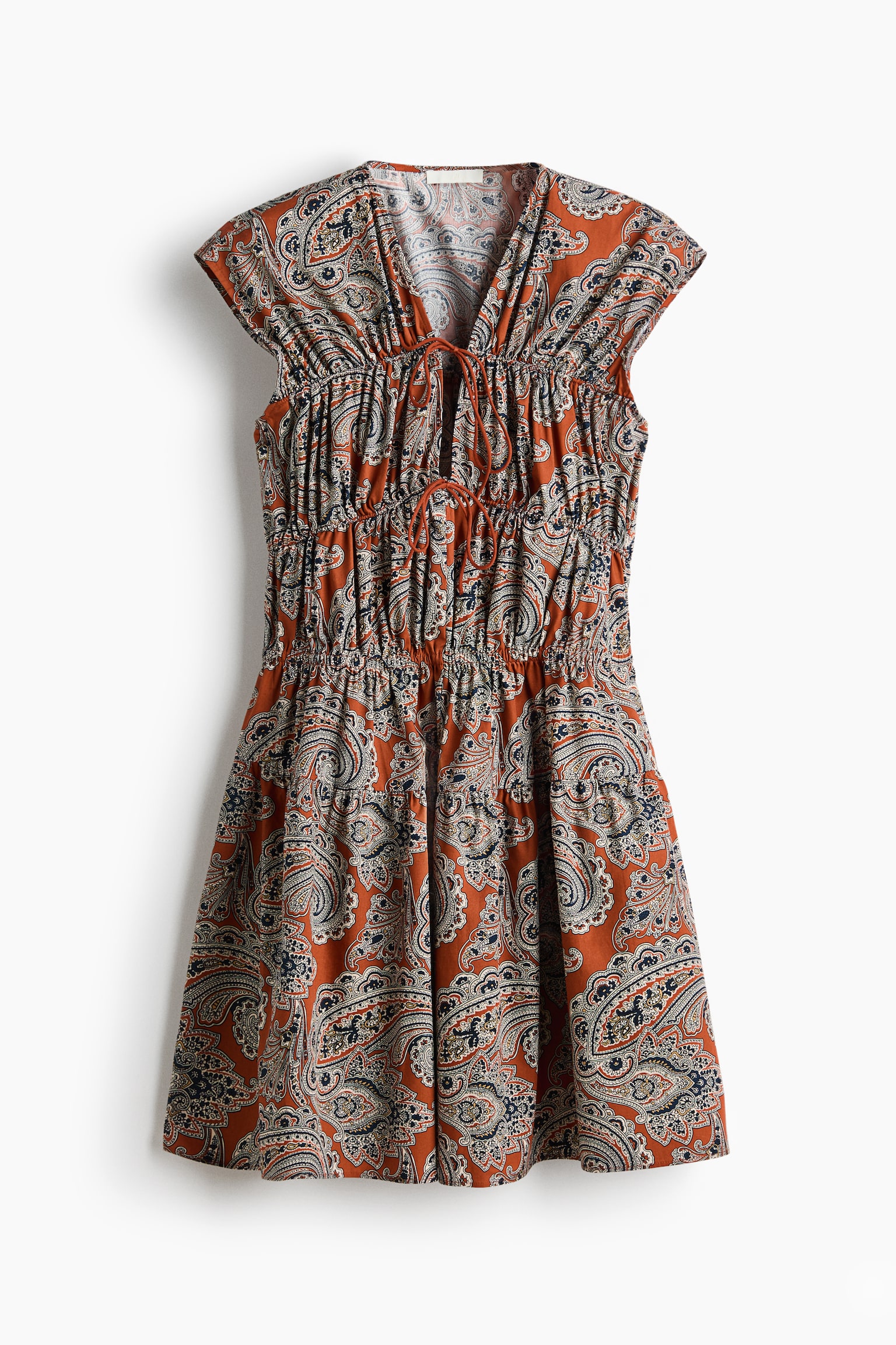 Drawstring-Detail Poplin Dress - Dark orange/paisley pattern/Dusty green/patterned - 2