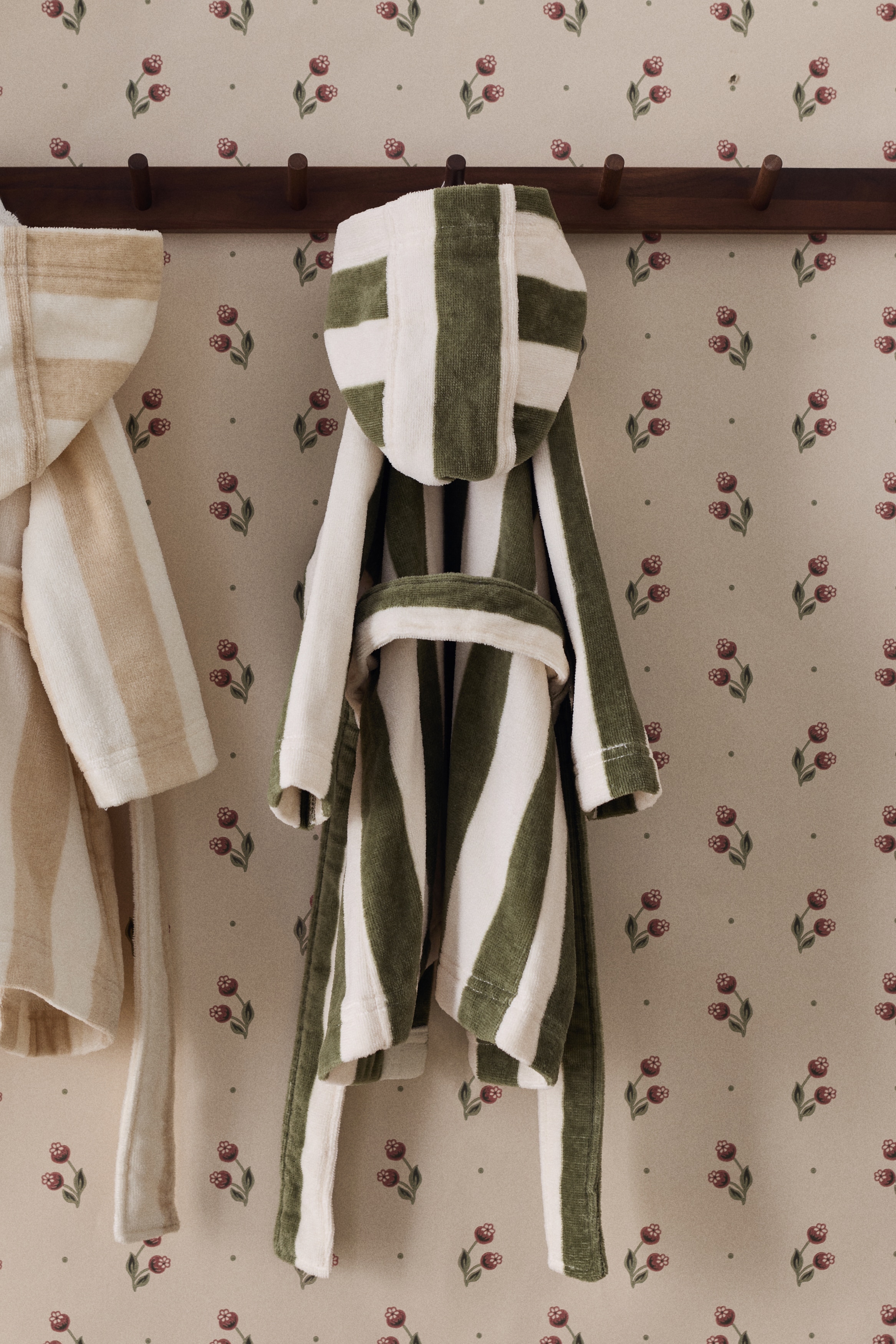 Baby terry dressing gown - Green/Striped/Light beige/Striped/Light pink/Striped