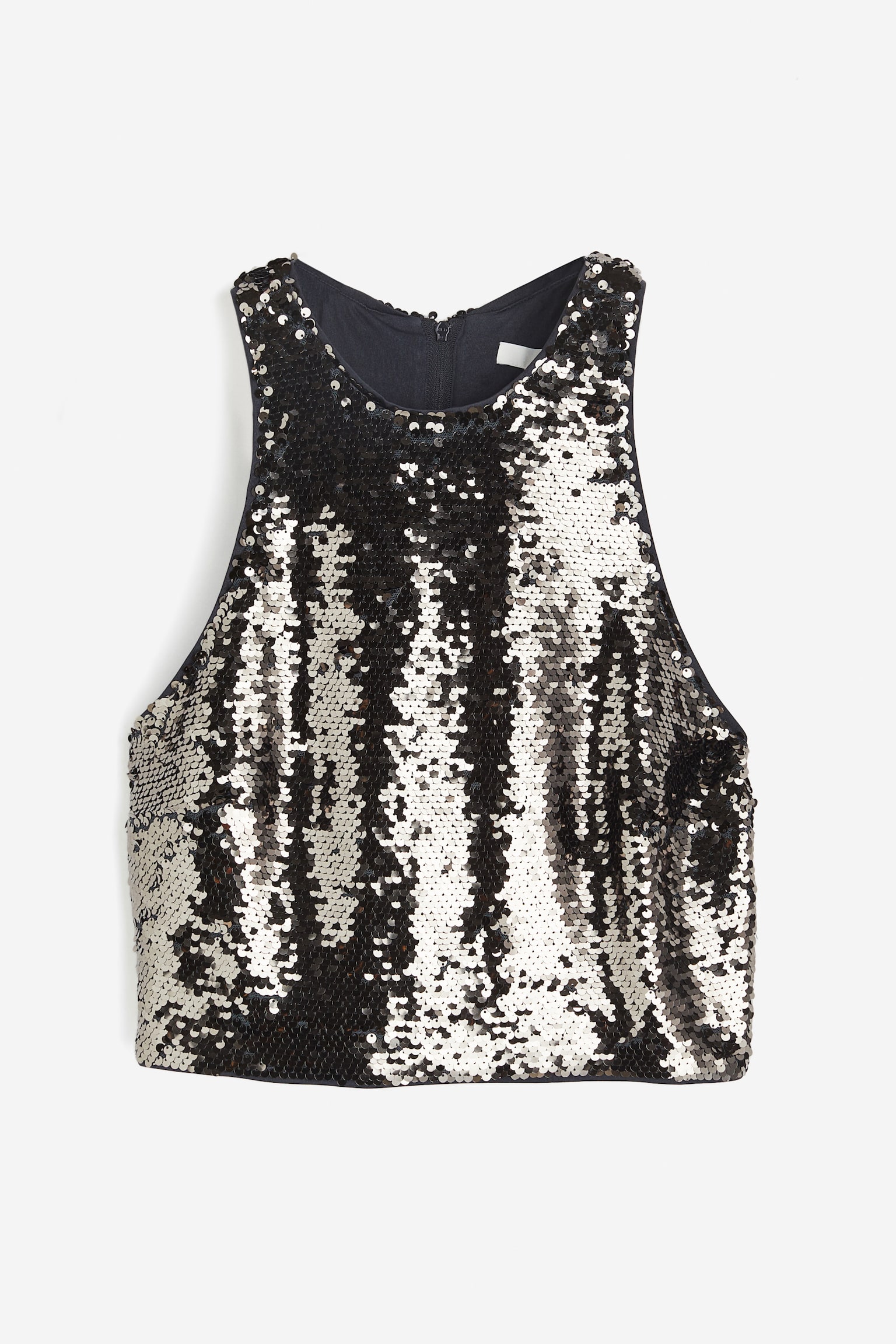 Sequined cropped top - Dark grey/Black/Sequins - 1