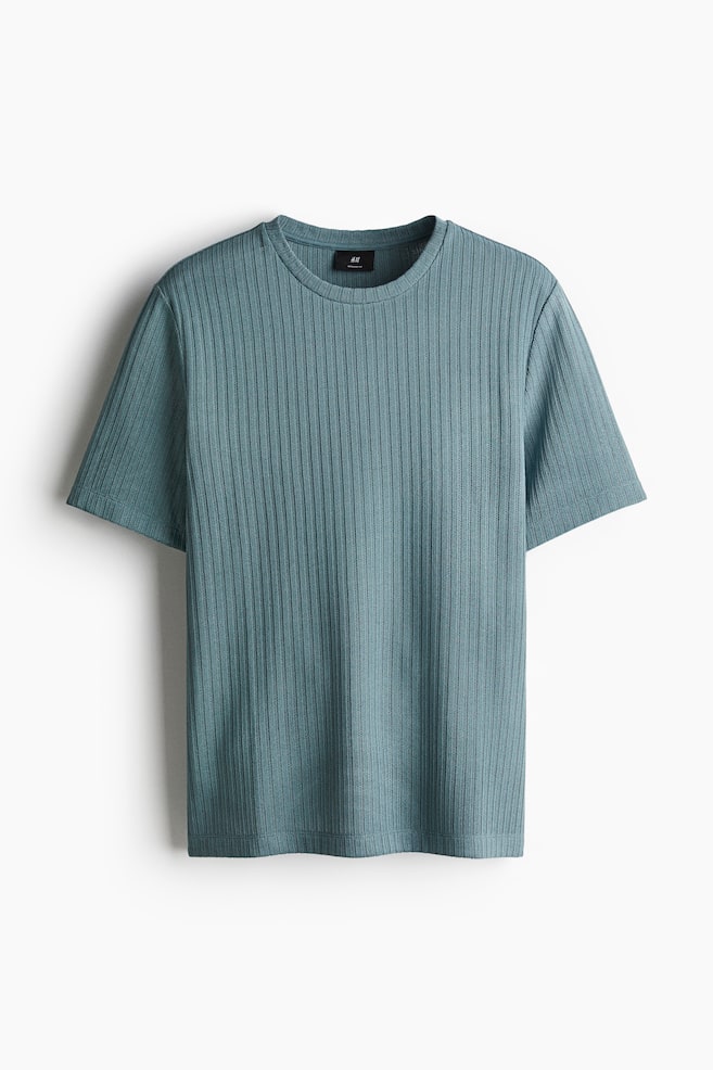 Regular Fit Rib-knit T-shirt - Turquoise - 1