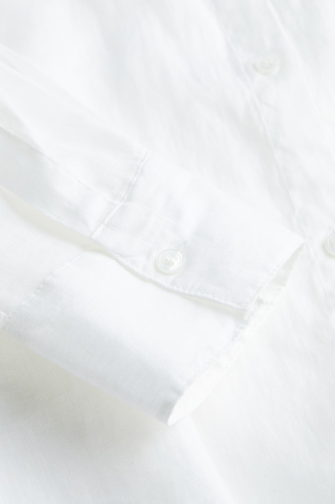 Oversized skjorte i hørblanding - Hvid/Mørkebrun - 5