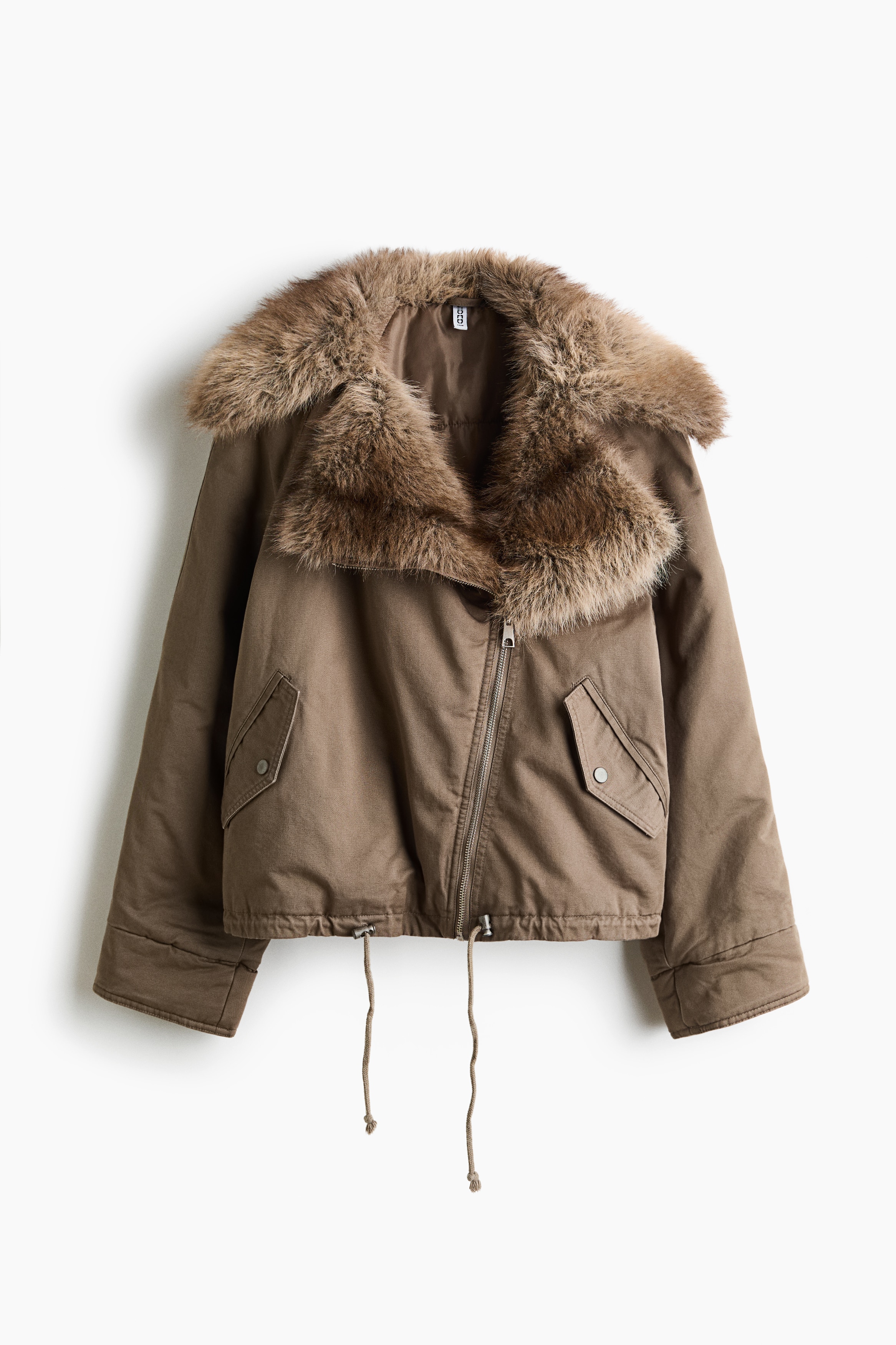 Fluffy-collared twill jacket