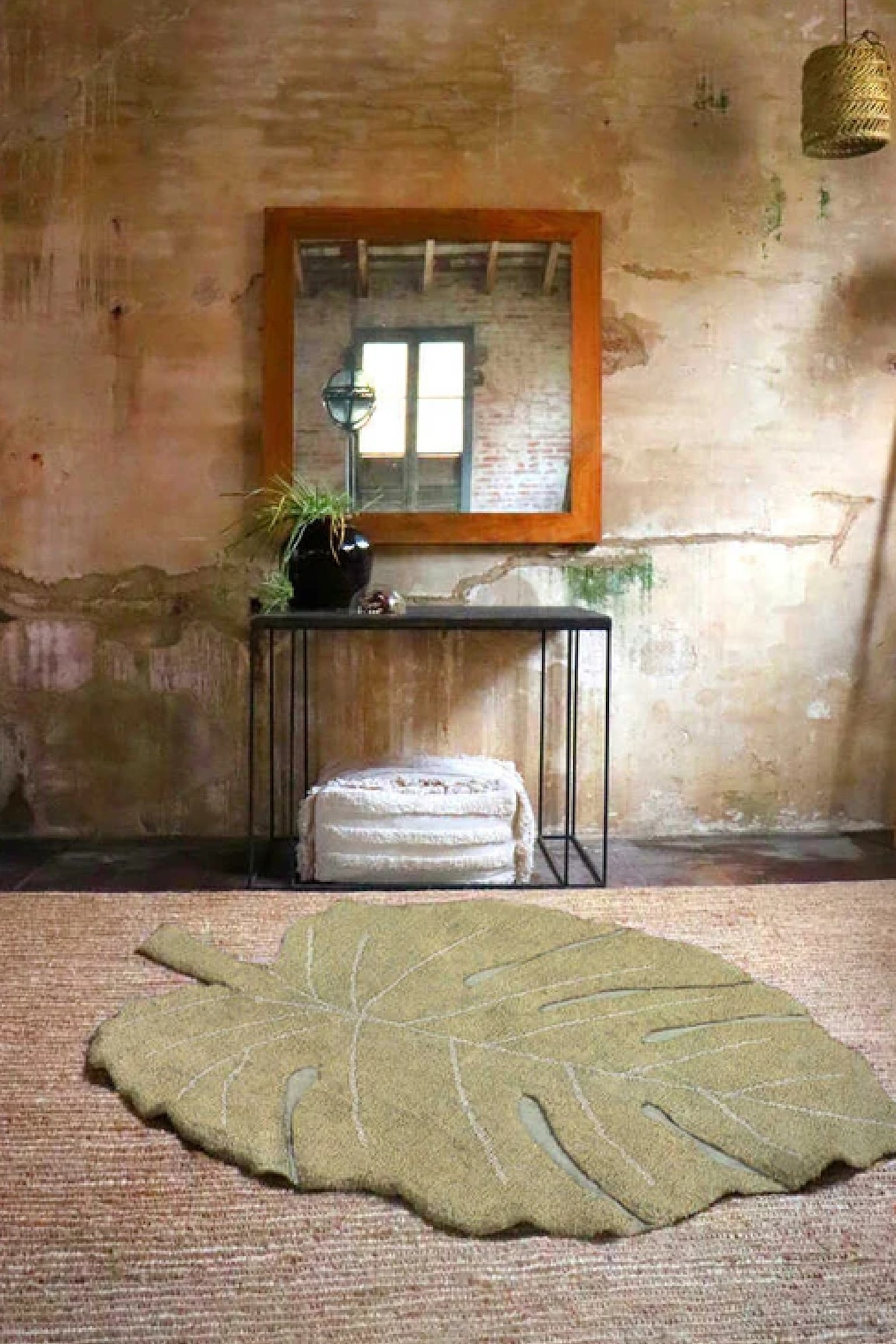 Tapis Lavable Monstera - Olive, Naturel, Miel - 2