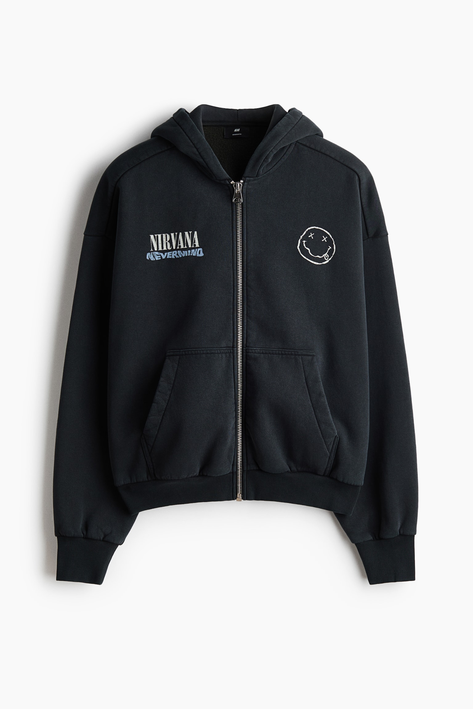 Hoodie med lynlås og tryk Oversized Fit - Vasket sort/Nirvana/Kakigrøn/Nirvana