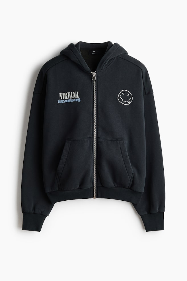 Oversized Printed Hooded Jacket - Washed black/Nirvana/Khaki green/Nirvana - 1