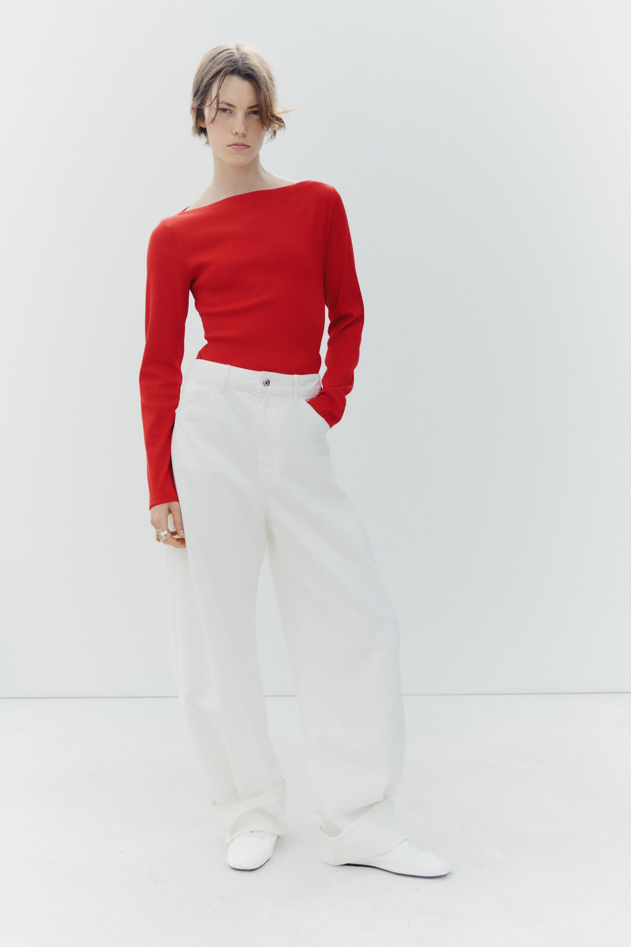 Ribbed Boat-Neck Top