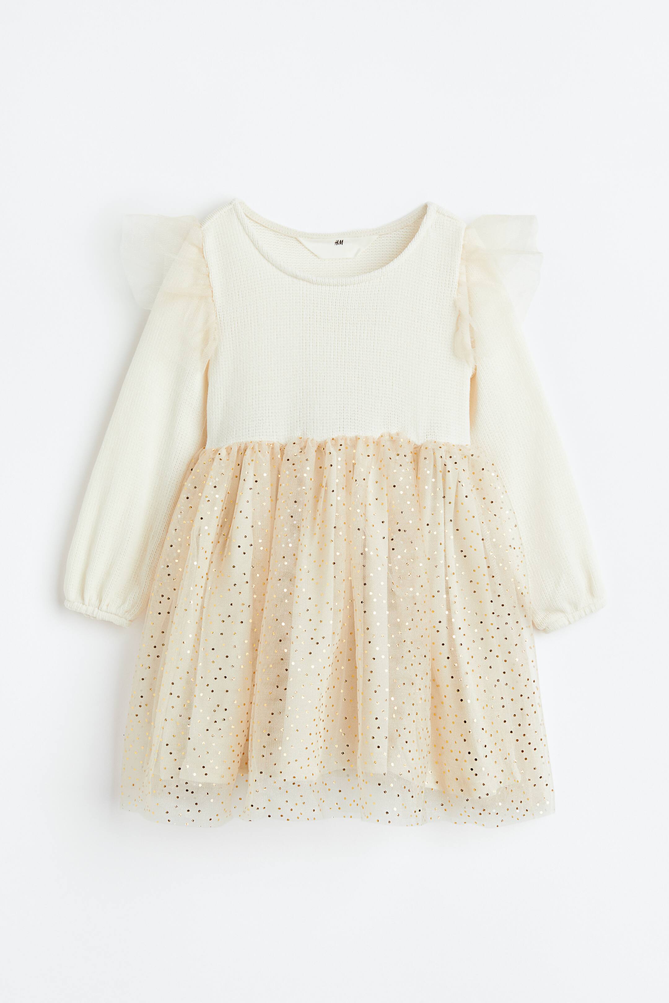 View larger image: Chenille and tulle dress - Natural white/Beige - Kids | H&M 1