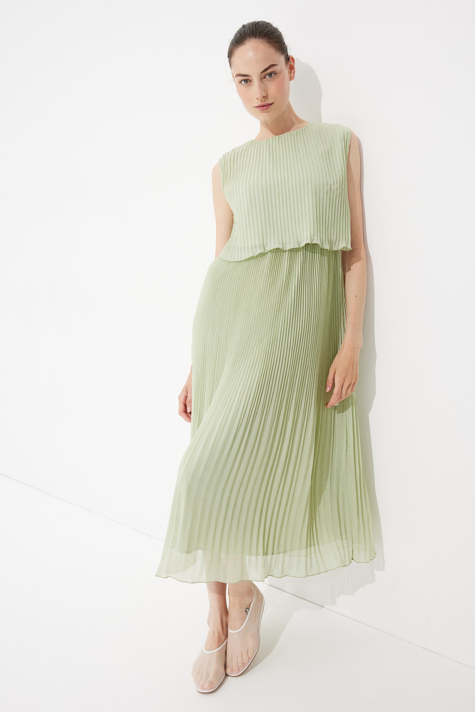 MAMA Pleated Nursing Dress - Light green/Light blue - 7