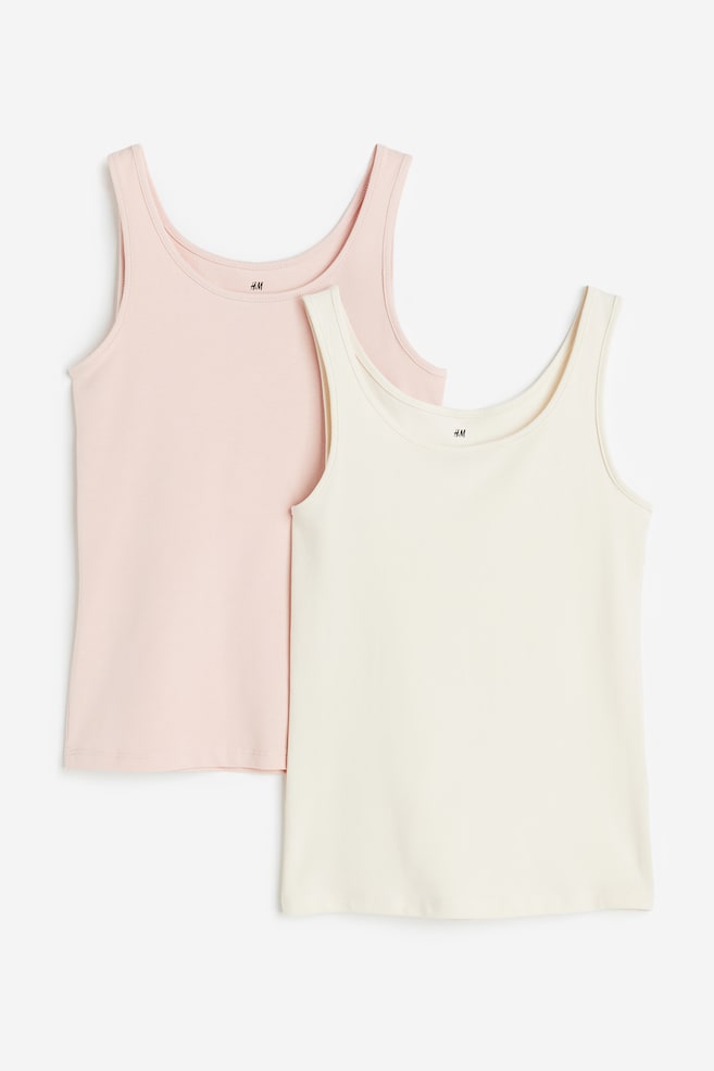 2-pack vest tops - Light pink/White/White/Black/Light pink/Light beige - 1