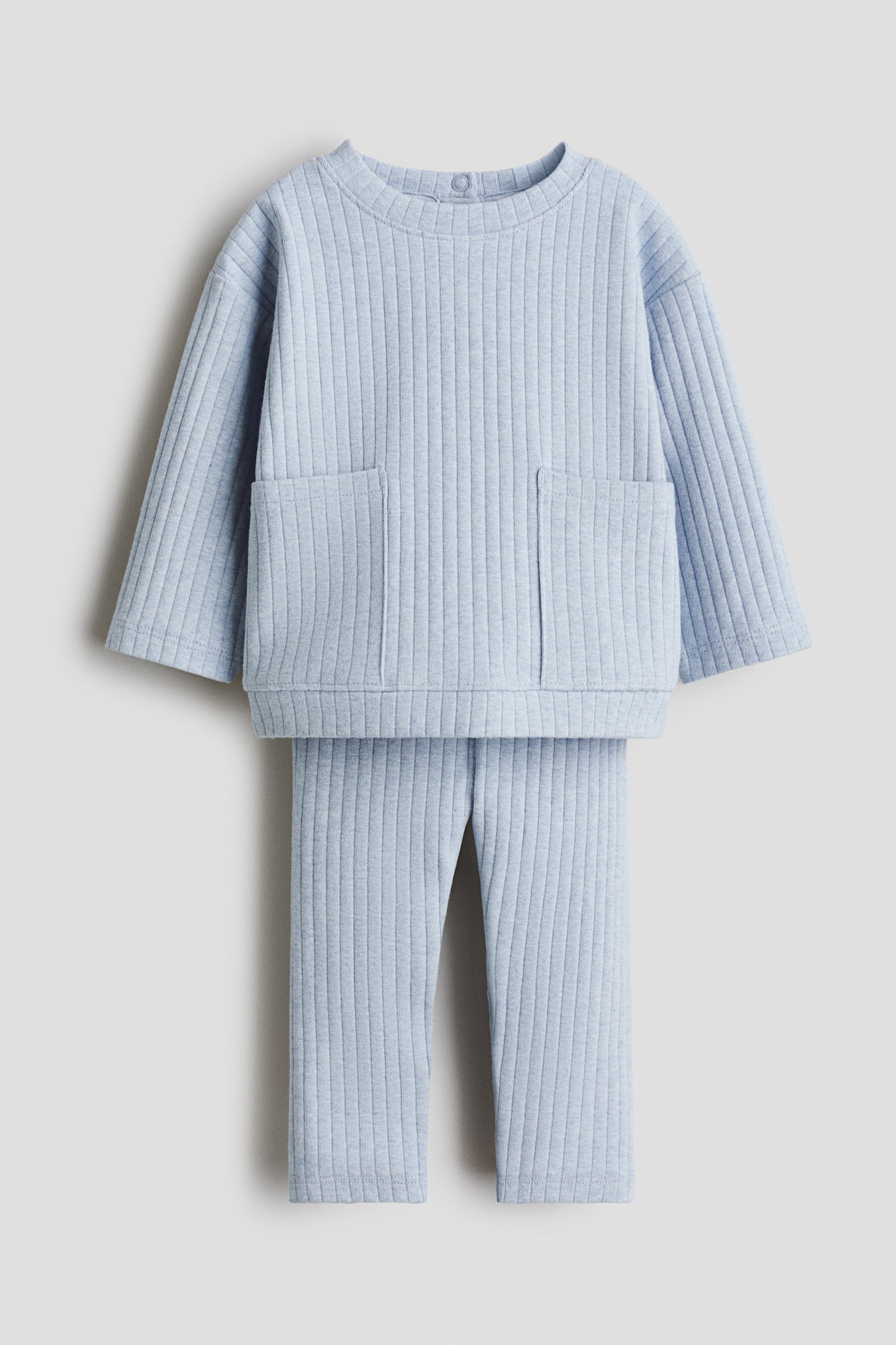 2-piece ribbed cotton set - Light blue/Navy blue/Light beige/Greige