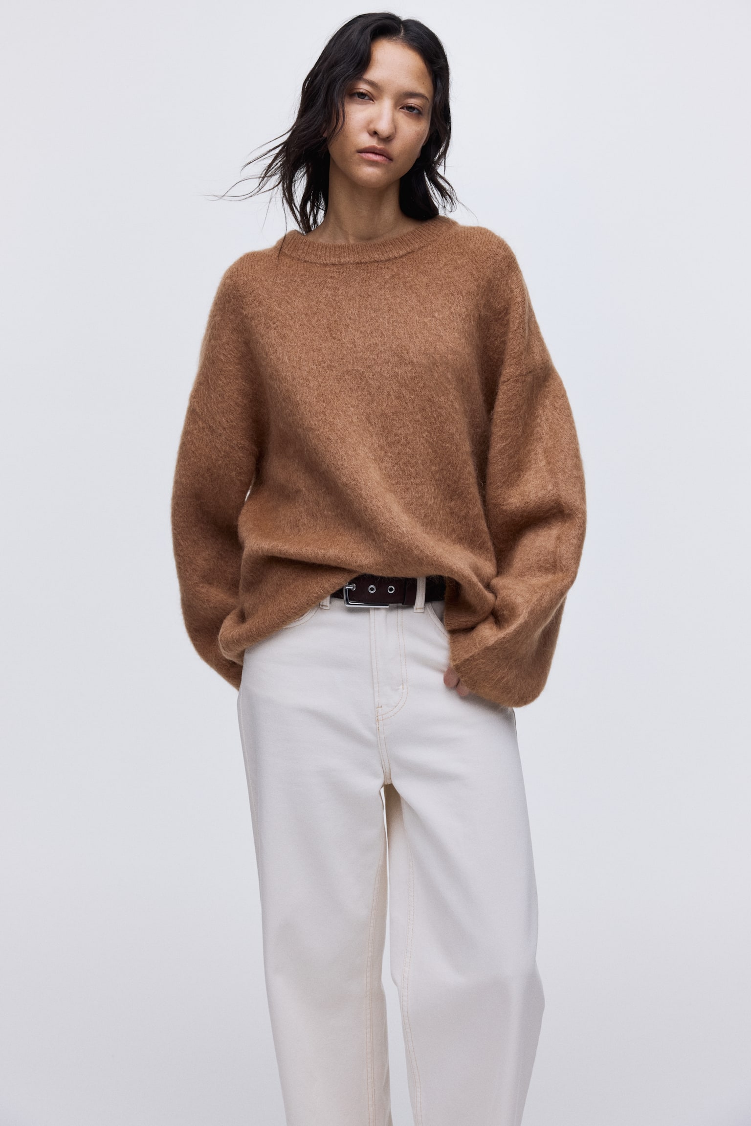 Oversized mohair-blend jumper - Dark beige/Mustard yellow/Light beige/Striped - 4