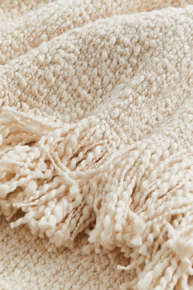 Textured cotton blanket - Cream/Olive green - 2