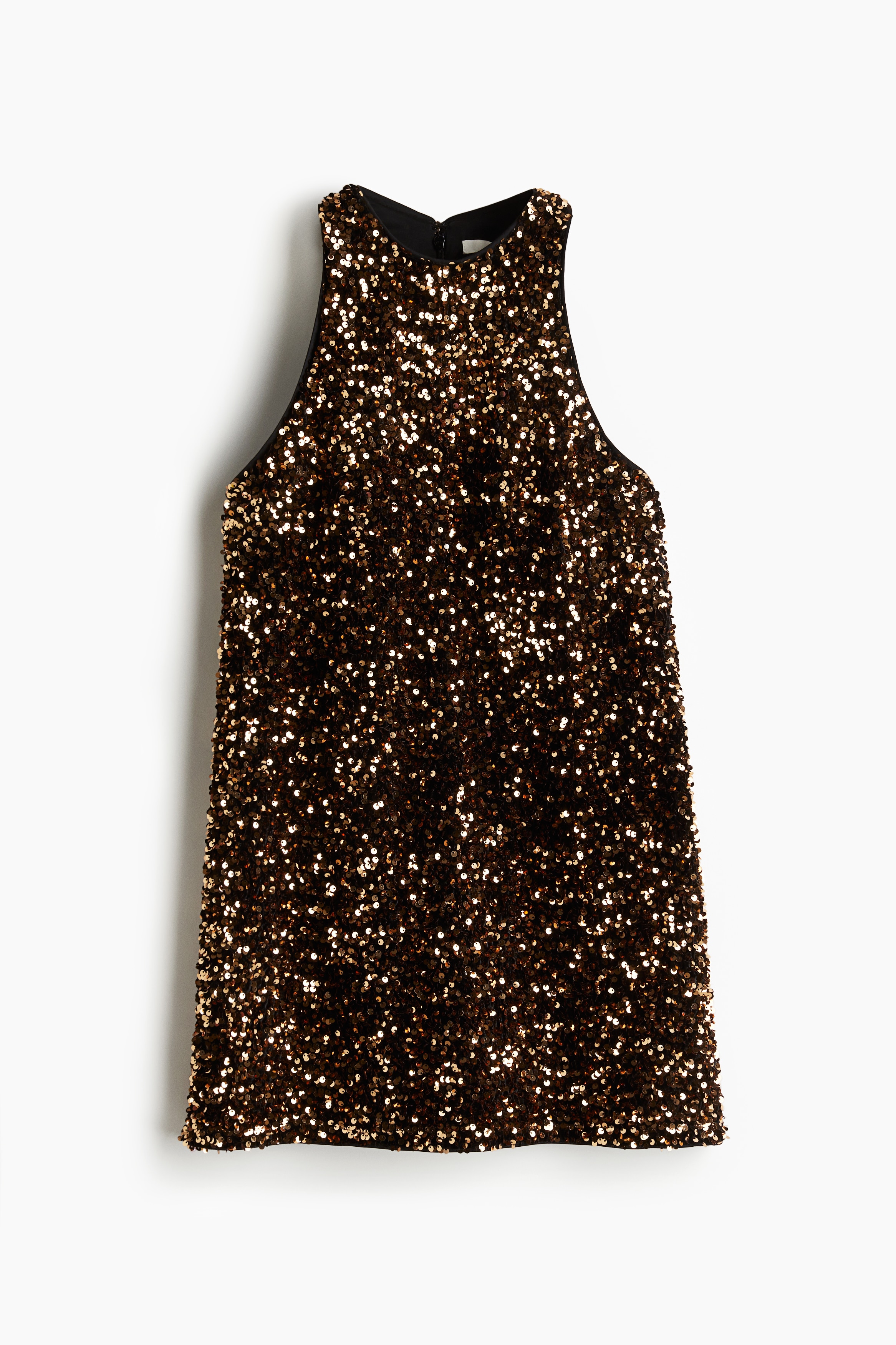 h&m bronze sequin dress Ladies - Bronze-colored Sequined Mini Dress - Size: XS
