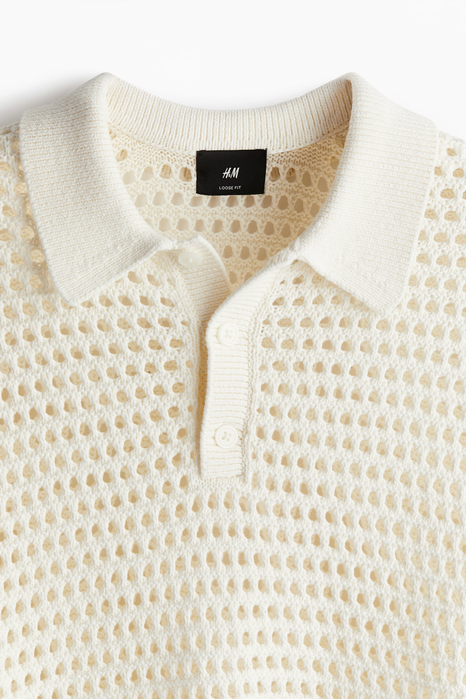 Loose Fit Hole Knit Polo Shirt - Cream - 4