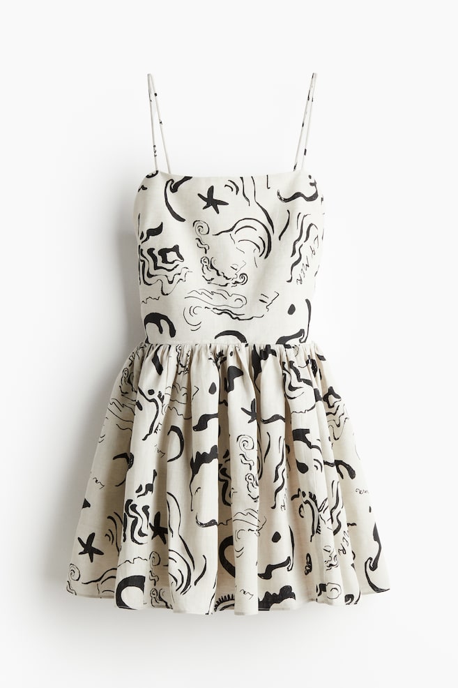 Patterned linen dress - Cream/Patterned/Coral red/Floral - 1
