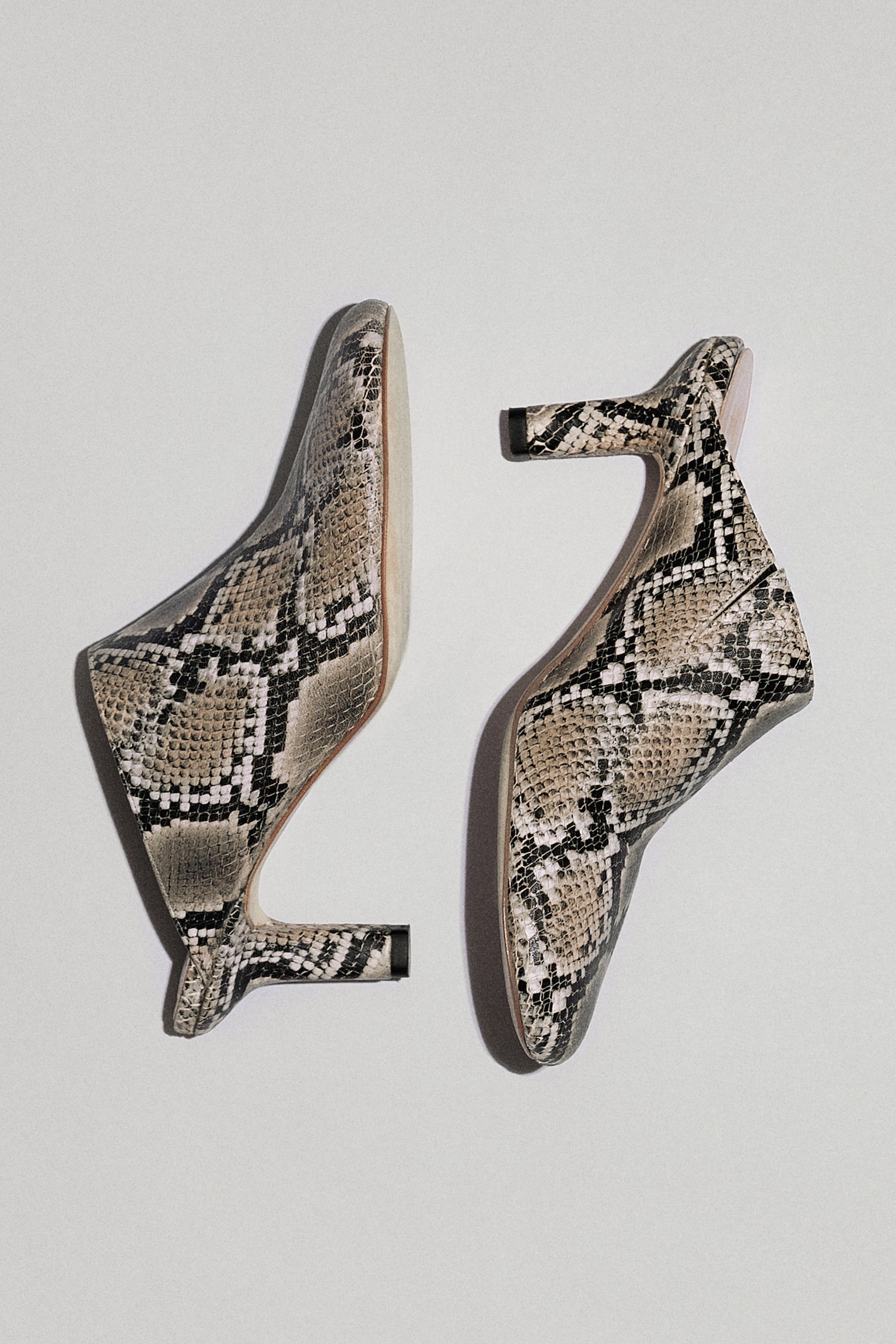 Heeled leather mules - Beige/Snakeskin-patterned - 1