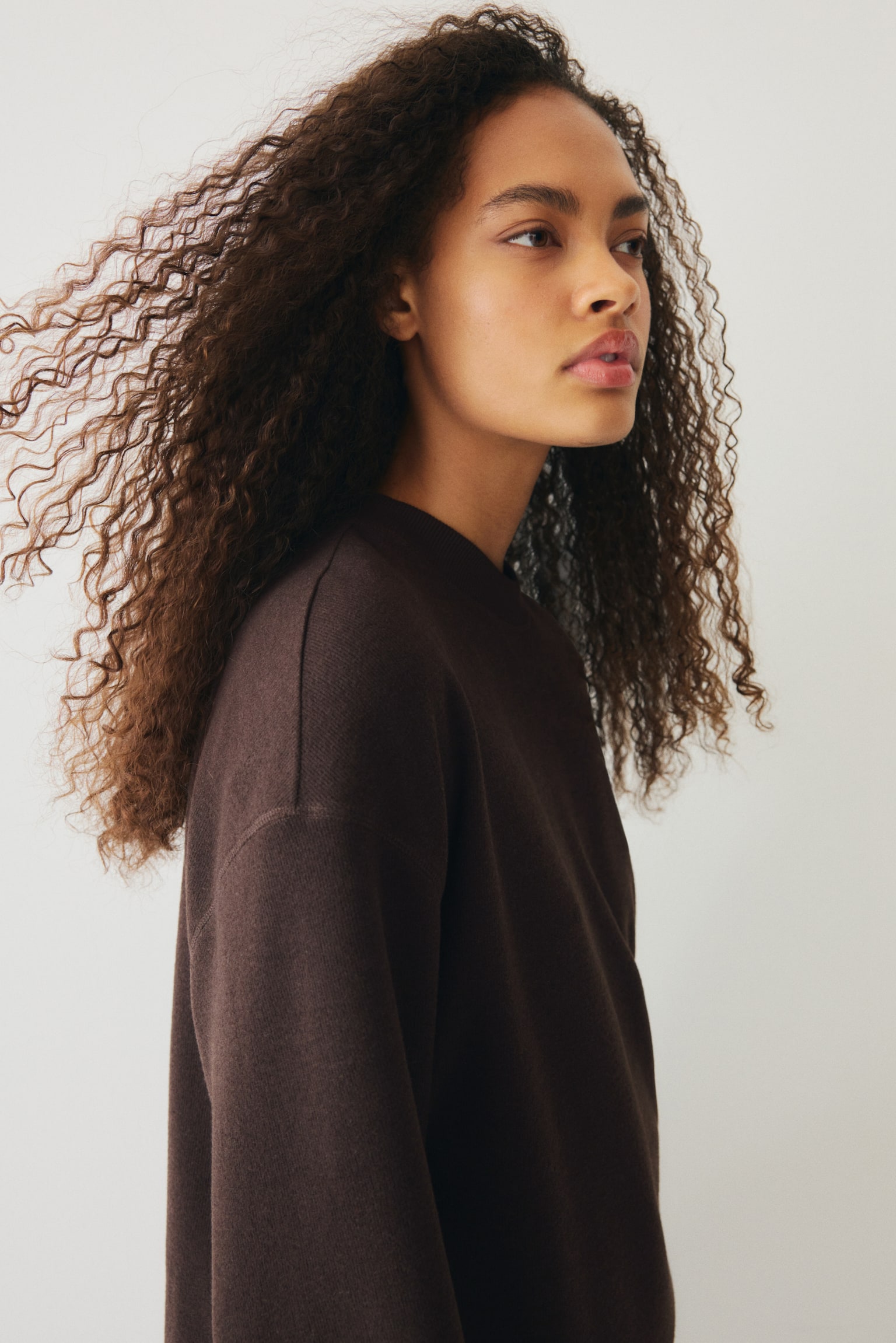 2-piece jersey top and trousers set - Dark brown/Light grey marl - 3