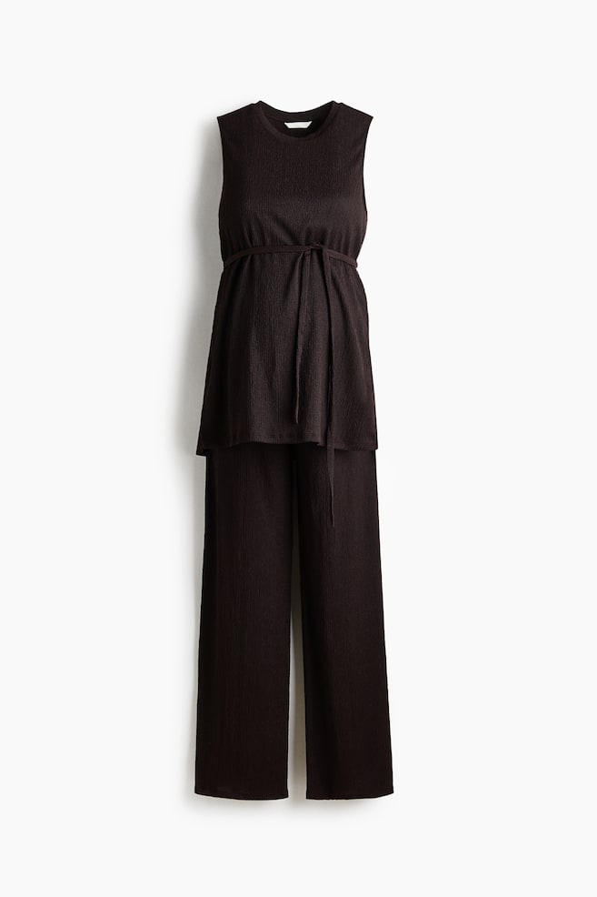 MAMA 2-piece Textured Jersey Set - Dark brown/Beige/striped/Navy blue - 1