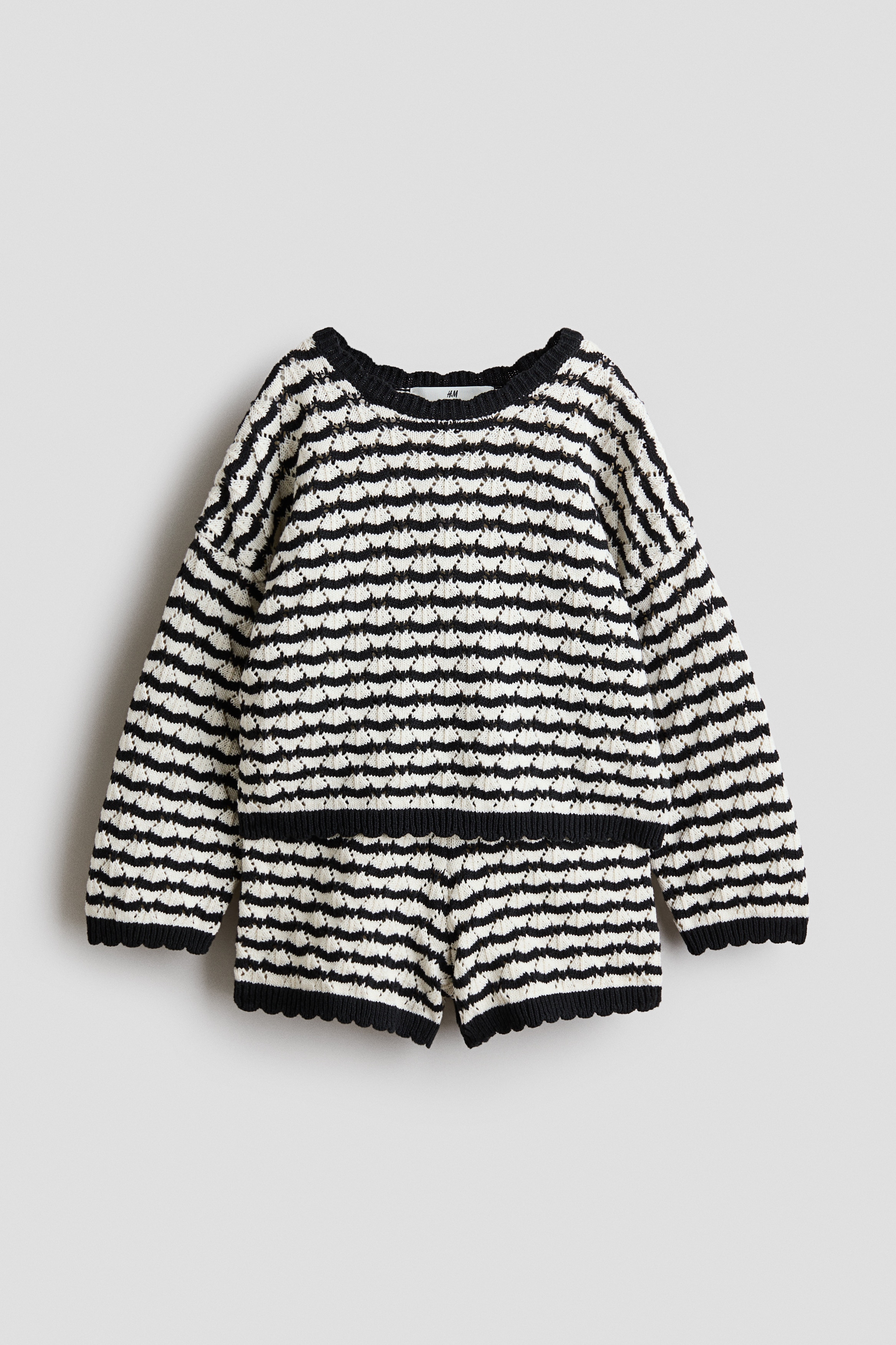 2-piece pointelle-knit set - Black/Striped/Light pink/Striped