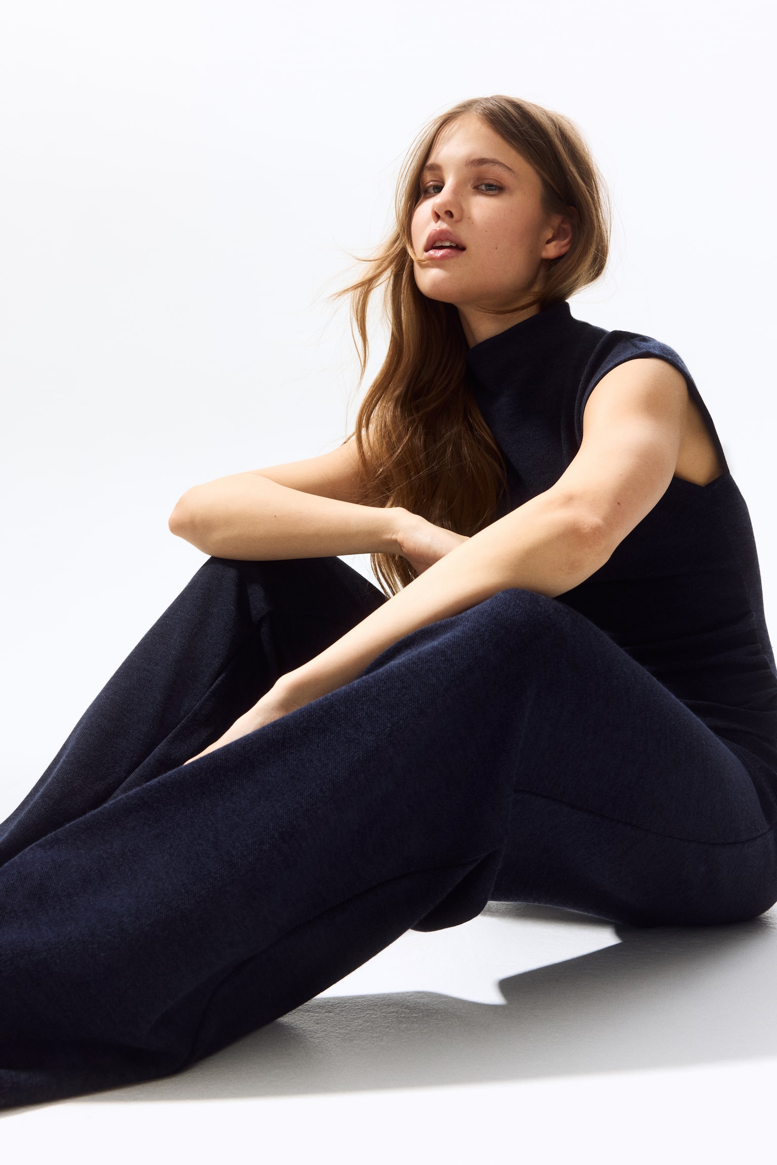 Straight-leg jersey trousers - Navy blue/Brown marl/Beige - 4
