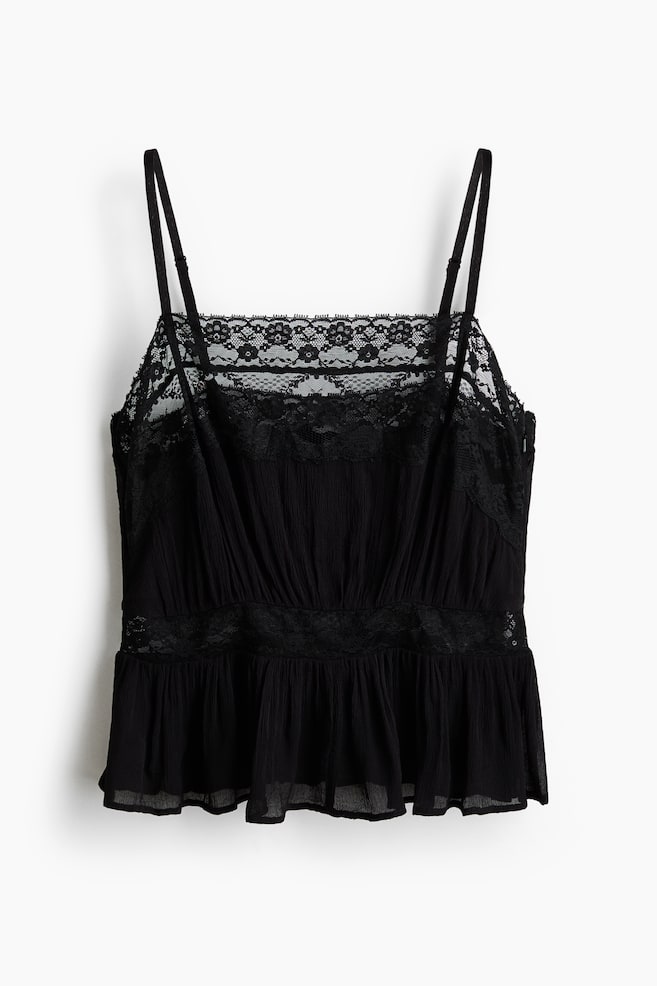 Top à bretelles fines avec dentelle - Noir - 1