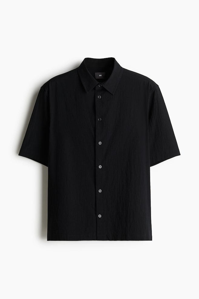 Loose Fit Crinkled shirt - Black/Beige - 1