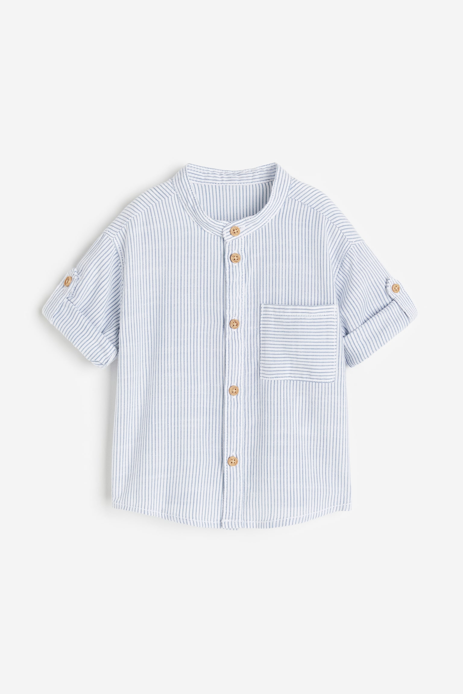 Grandad cotton shirt - Light blue/Striped - 1