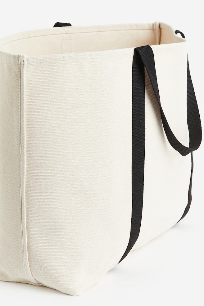 Cotton canvas beach bag - Cream/Black - 4